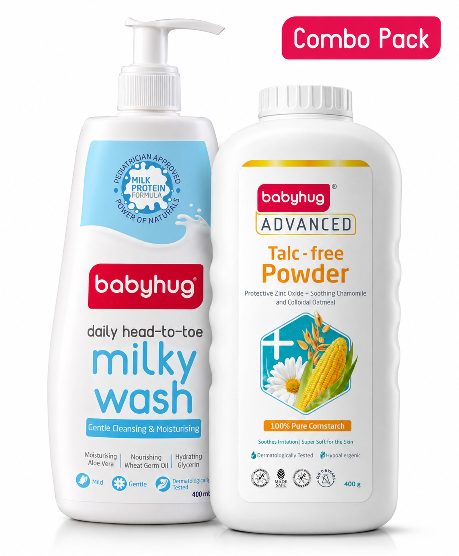 BabyhugHead To Toe Milky Wash - 400 ml & BabyhugAdvanced Talc Free Powder - 400 g-image-45