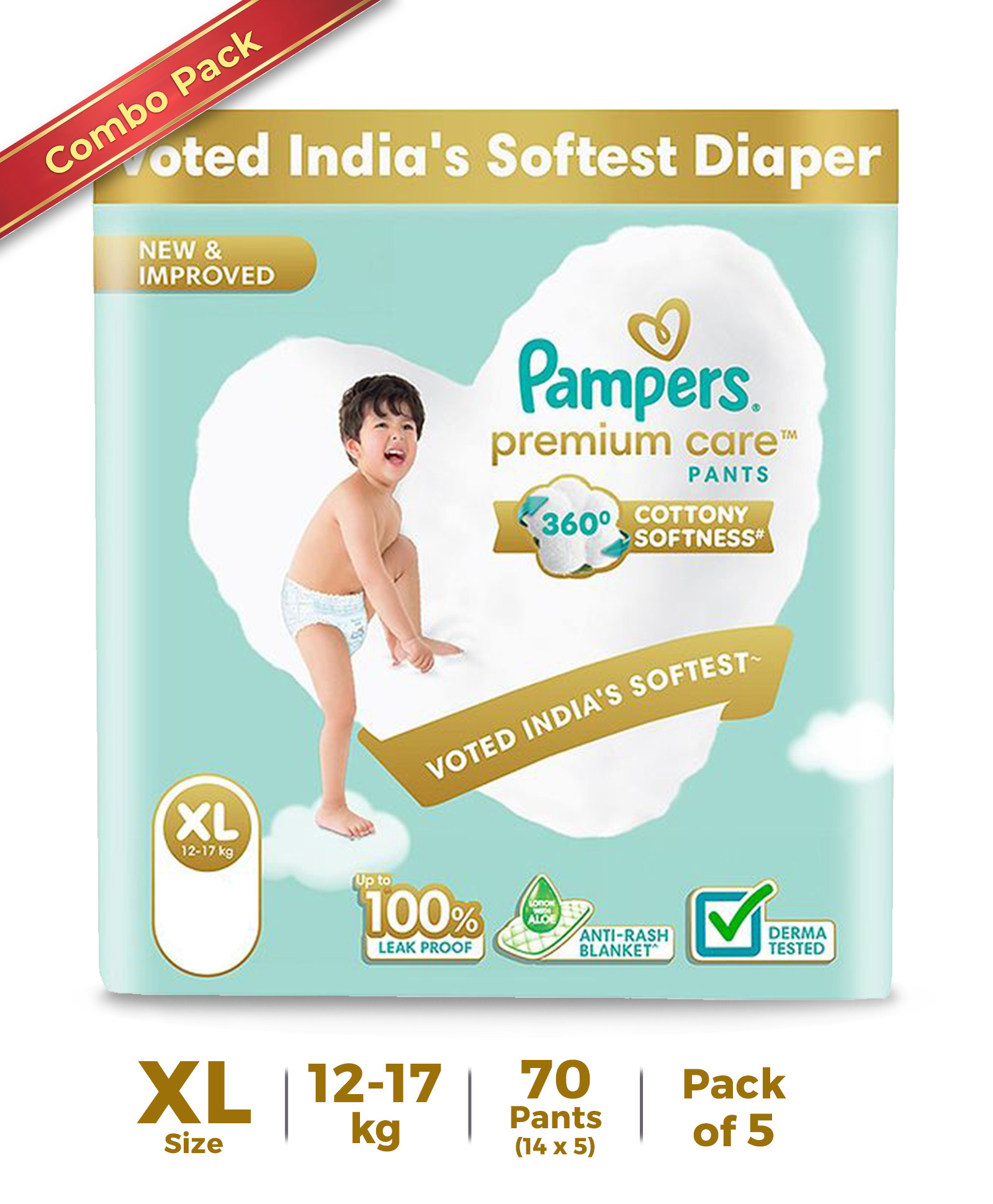 Pampers Premium Care Pants Baby Diapers (XL) Size - 70 Pieces (14X5)