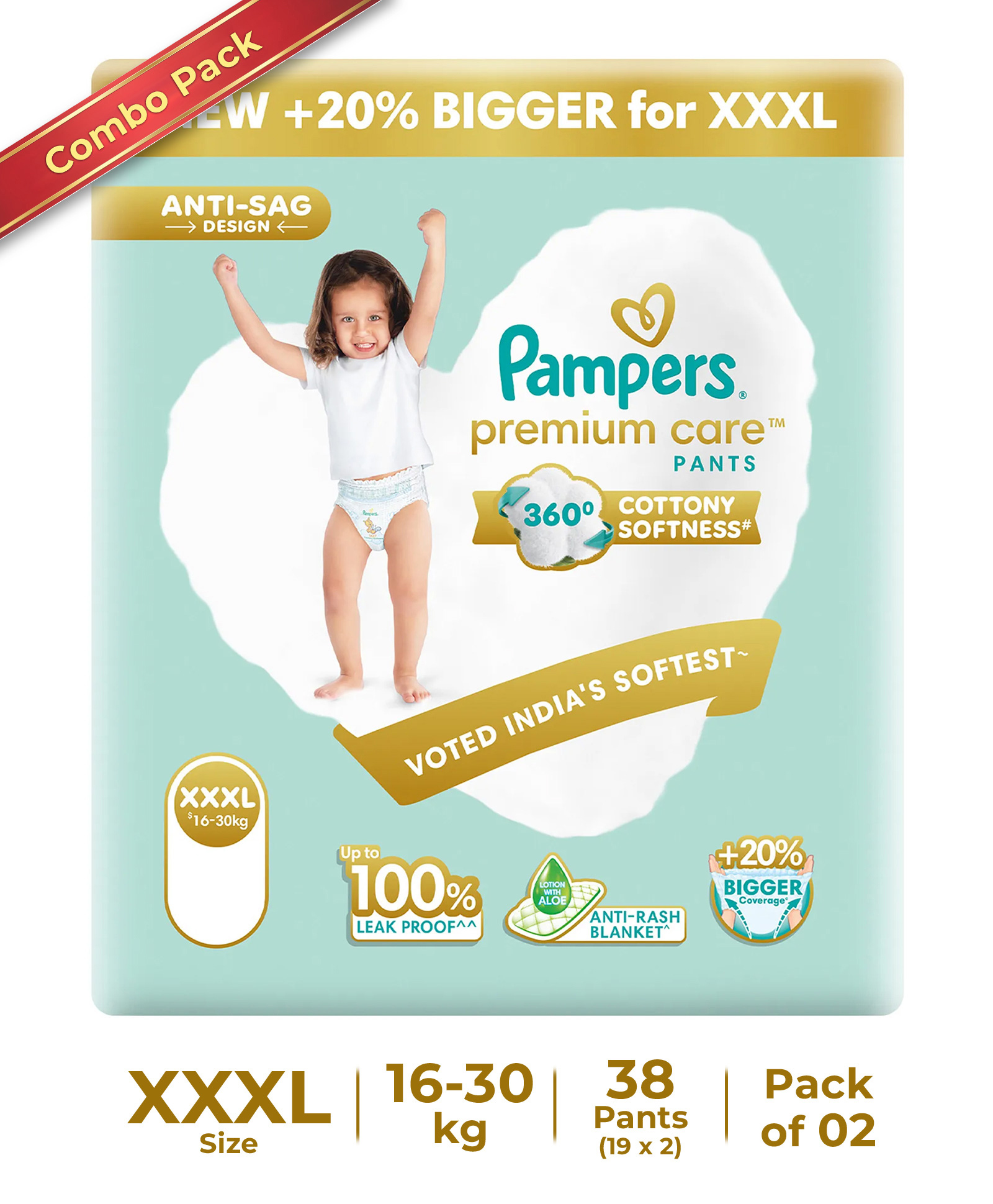 Pampers Premium Care Pants Baby Diapers (XXXL) Size, 38-Pieces, Softest Ever Pants (19X2)-picture-33