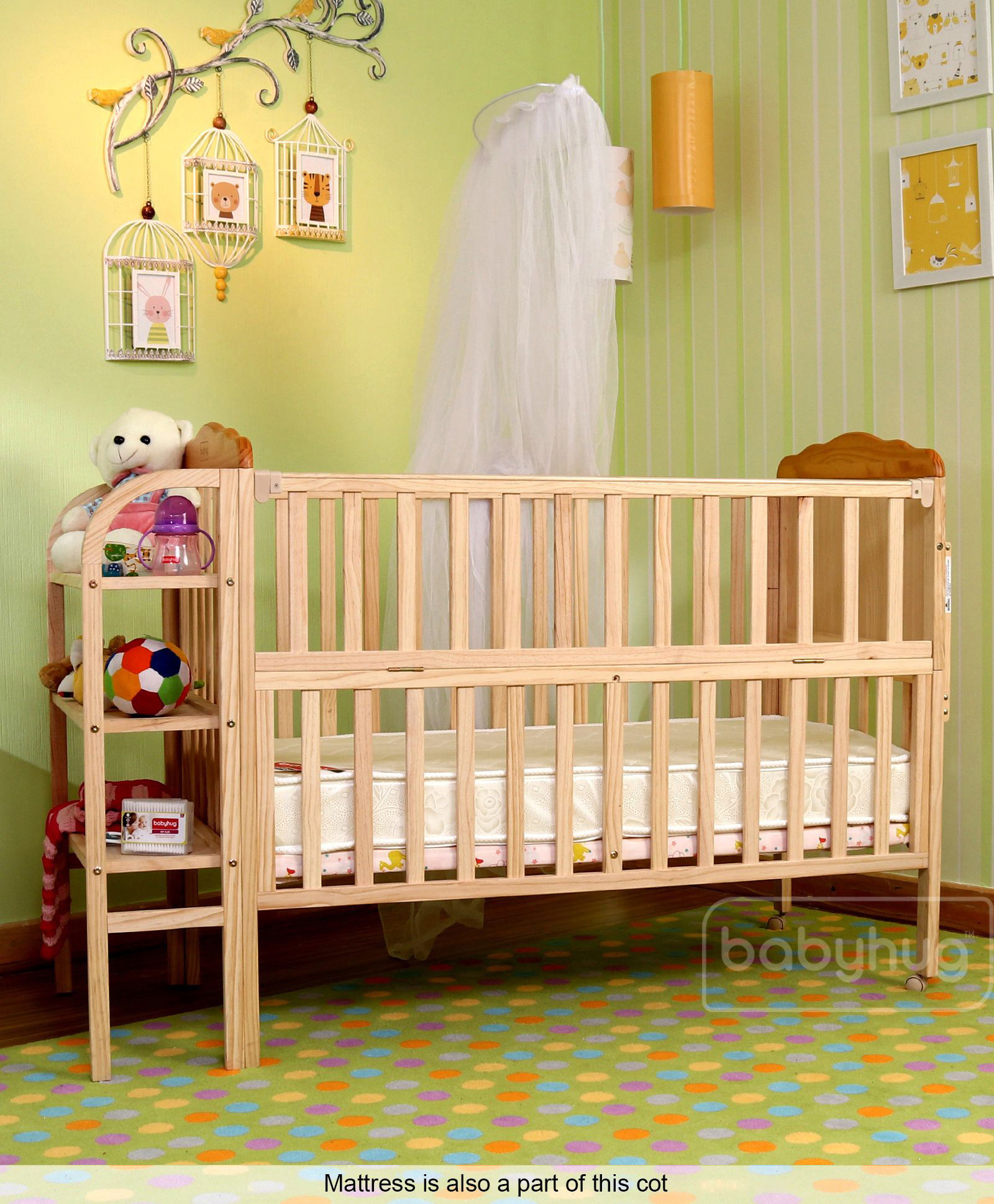 Babyhug Lily Cot And Mattress Set Size-120X60X10 cm image 1