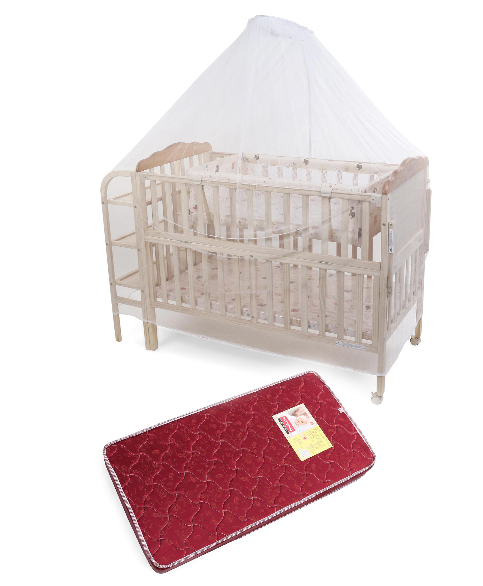 Babyhug Lily Cot And Mattress Set Size-120X60X10 cm image 1
