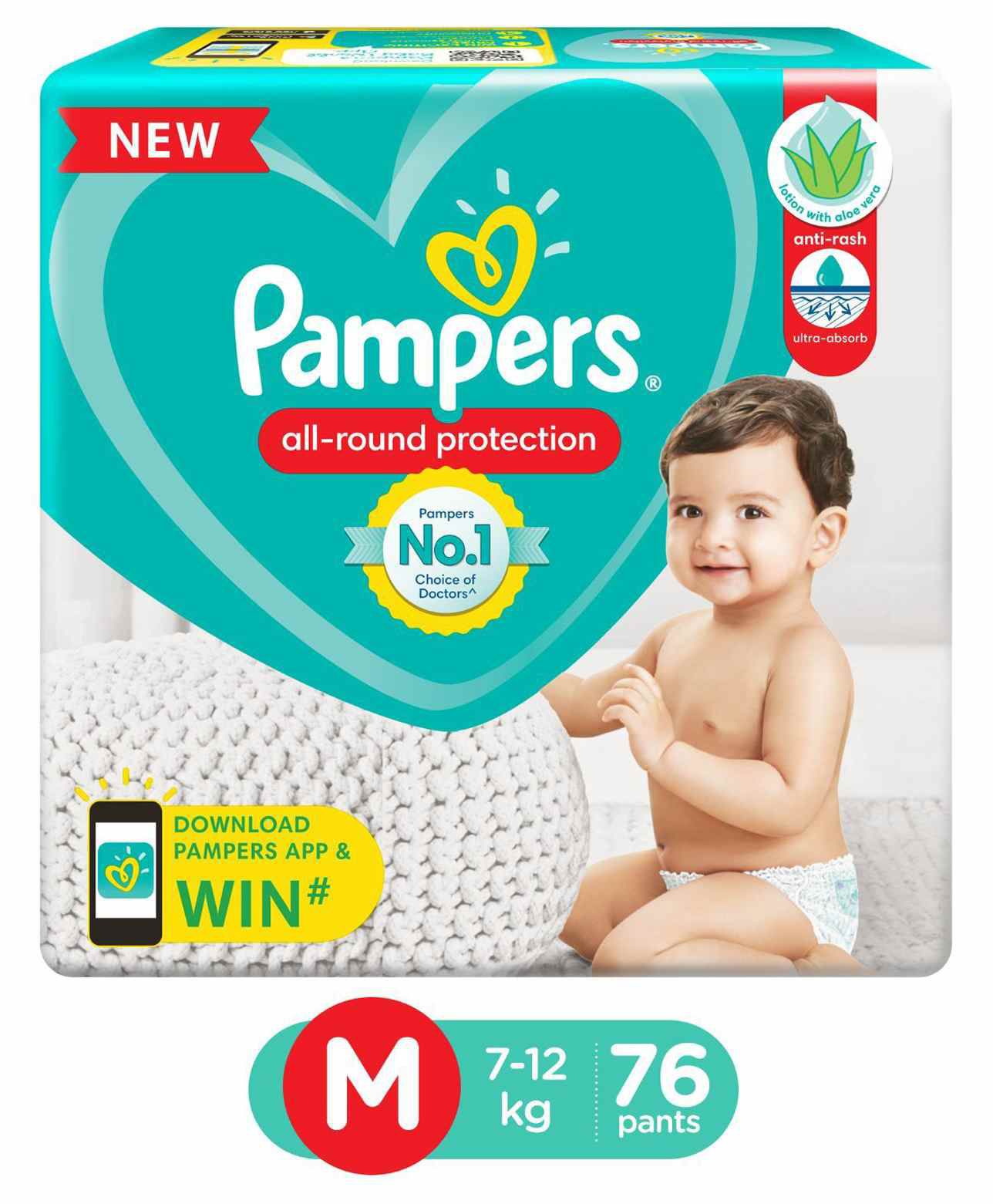 Buy Pampers Pant Style Diapers Medium Size - 76 Pieces (Pack of 2 ...