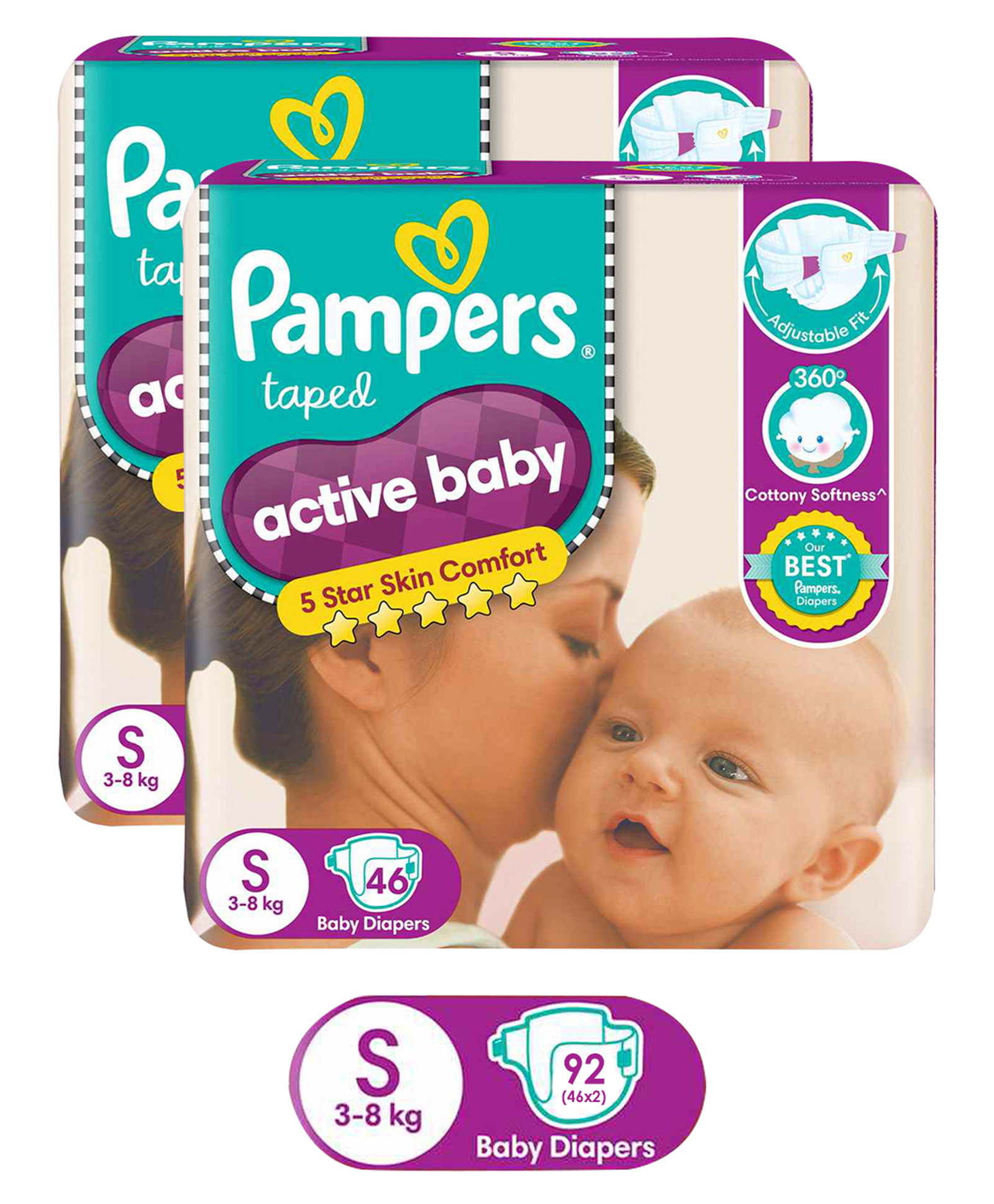 Buy Pampers Active Baby Diapers Small 46 Pieces ( Pack of 2 ) Online