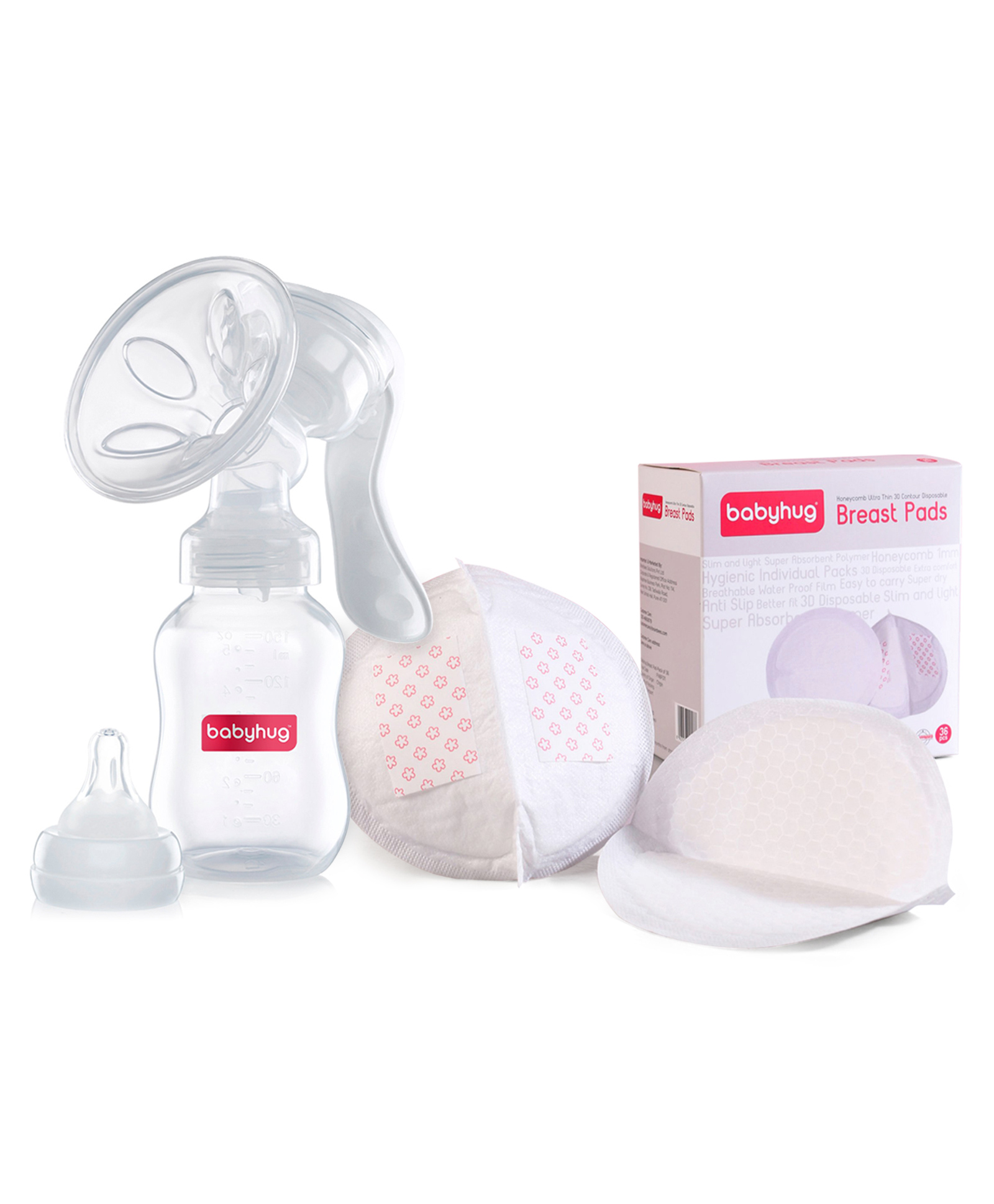Buy Babyhug Manual Breast pump With 2 Suction Modes White & 3D Contoured Disposable Breast