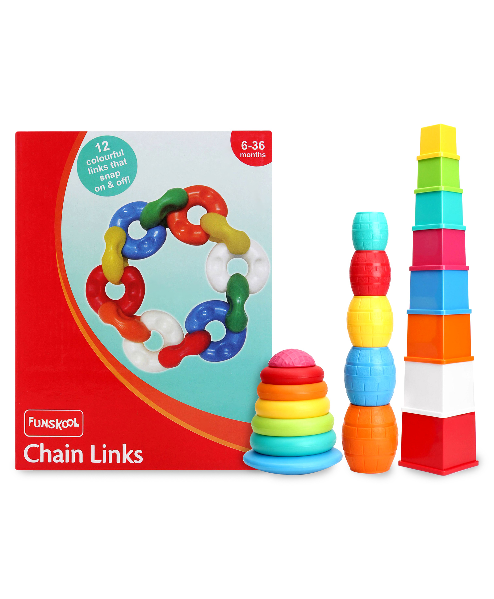 Giggles Chain Links & Stack N Nest Toy Set 3 in 1 - Multi Color image 1