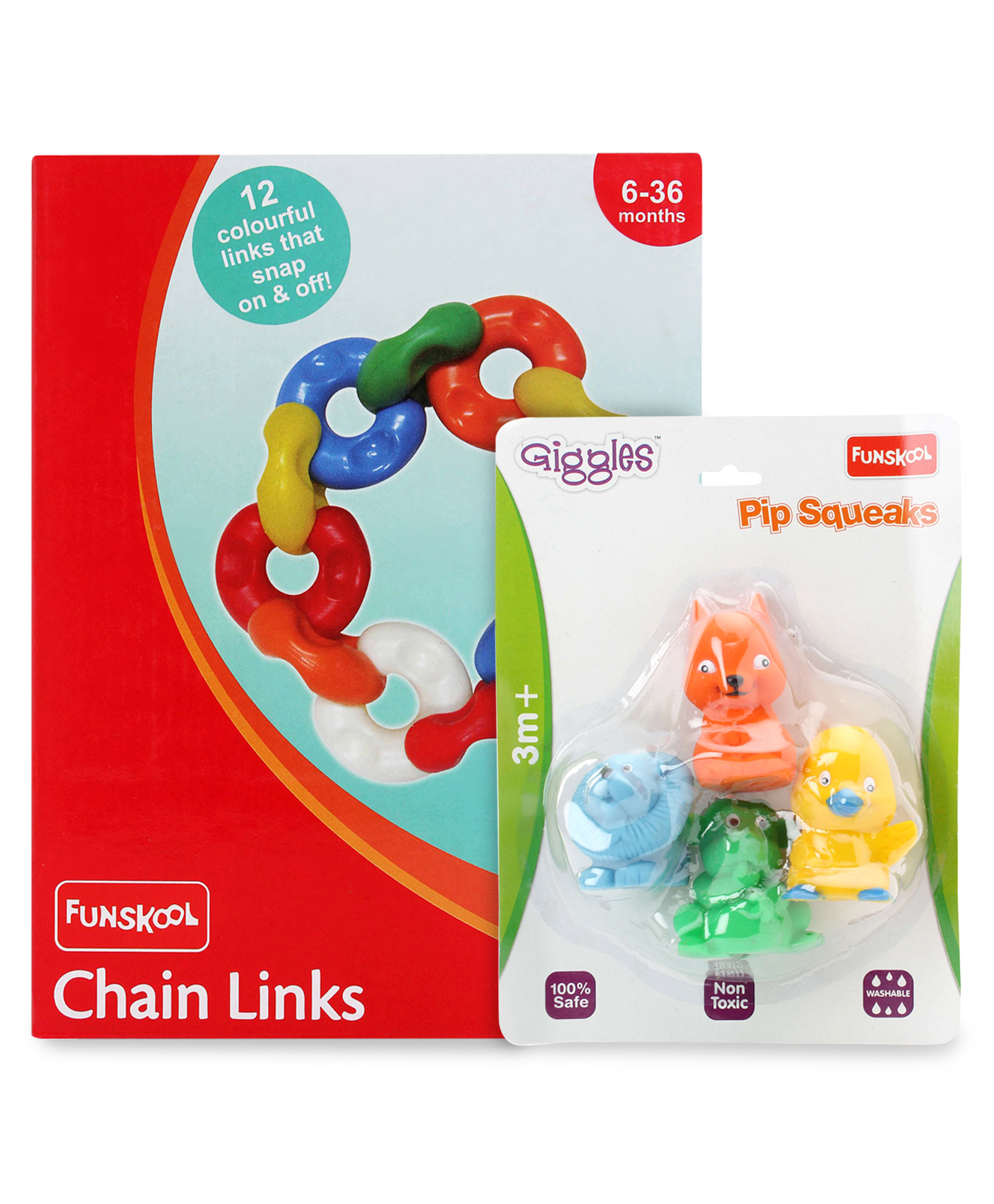 Giggles Combos of Chain Links & Giggles Pip Squeaks bath toys- Multicolor image 1