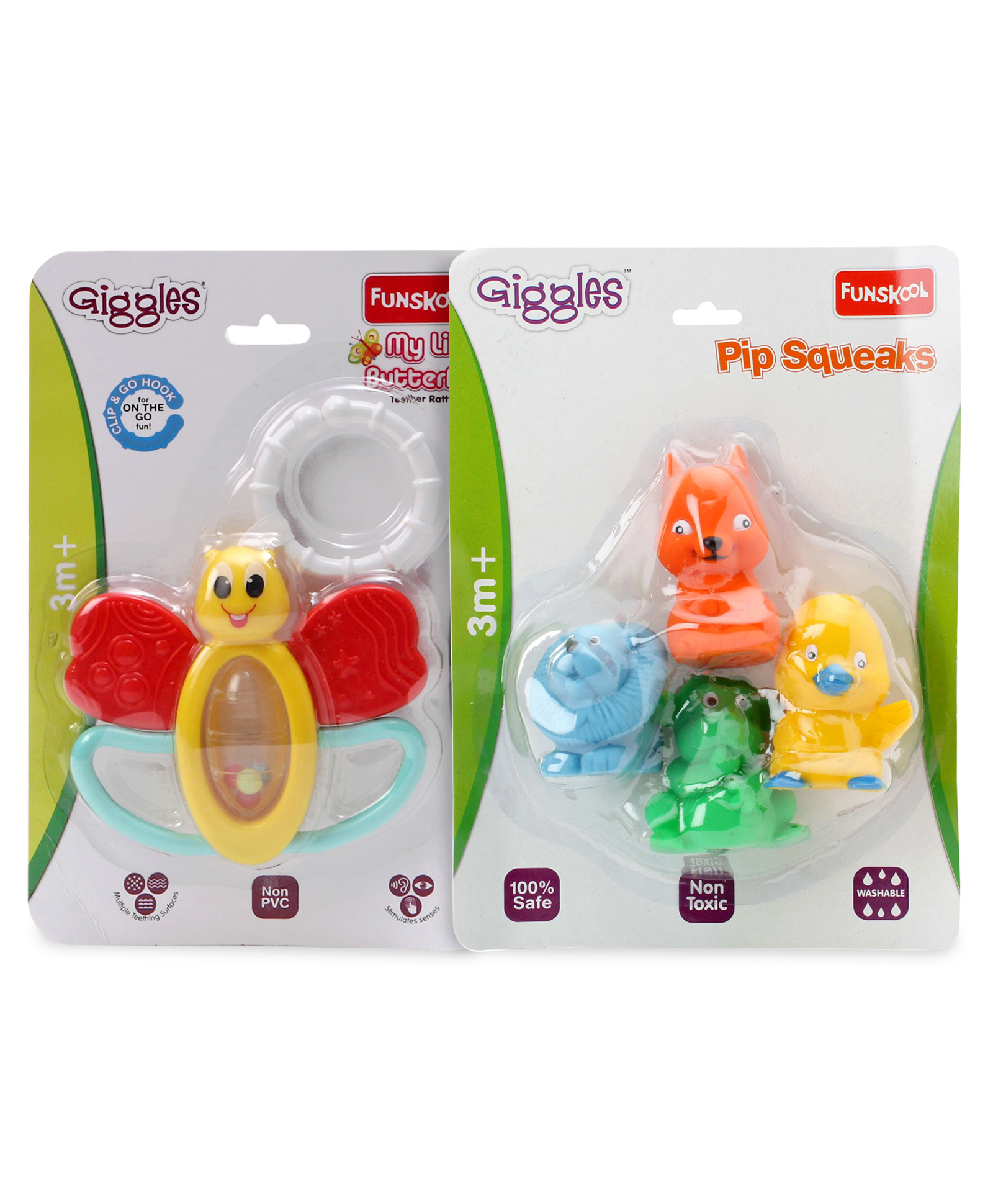 Giggles My Little Butterfly Teether Rattle - Yellow Red & Giggles Four Types Of Giggles Pip Squeaks - Multicolor image 1