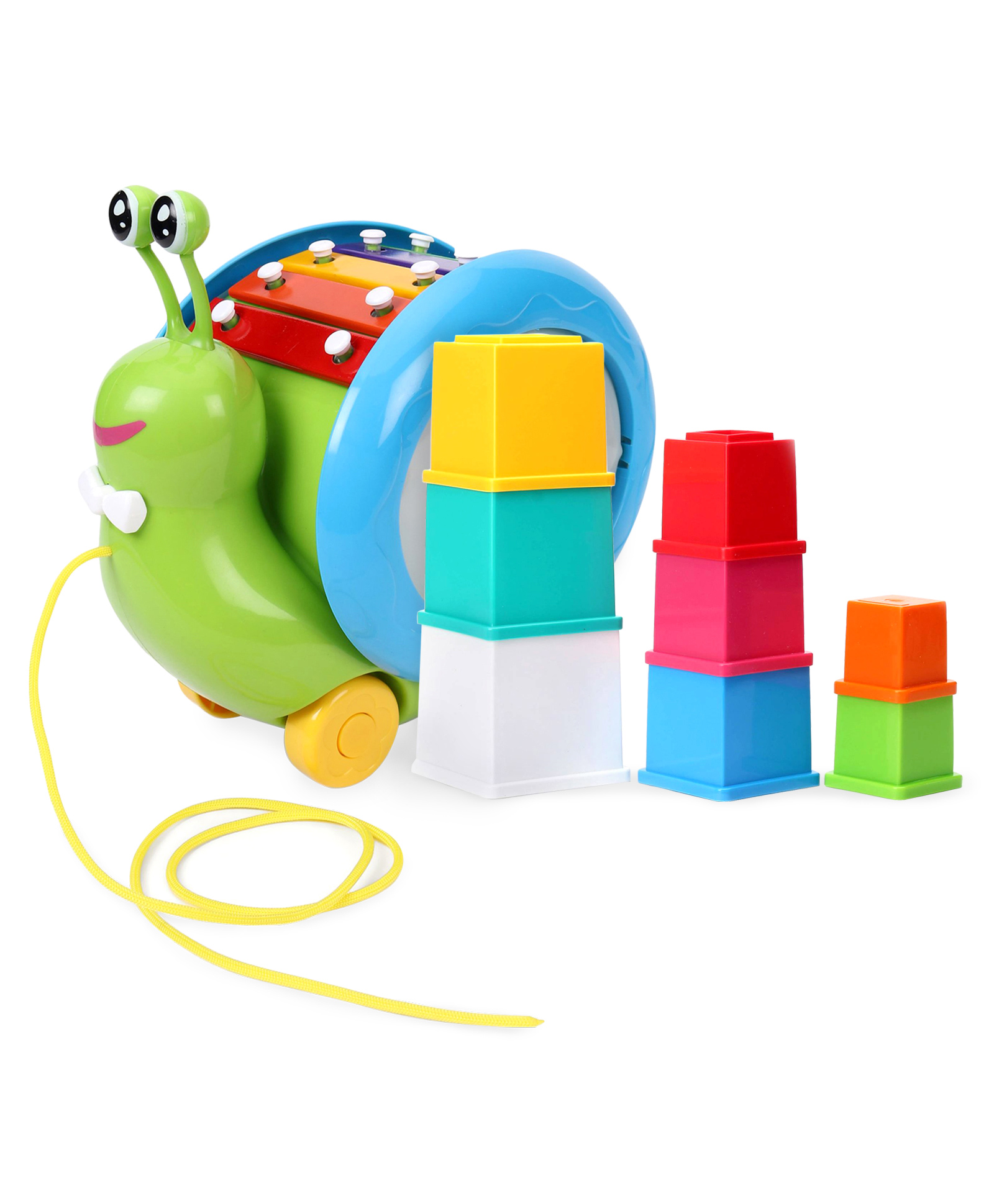 Giggles Musical Snail - Green & Blue & Funskool Giggles Stacking 8 Cubes - Multicolor-image-4
