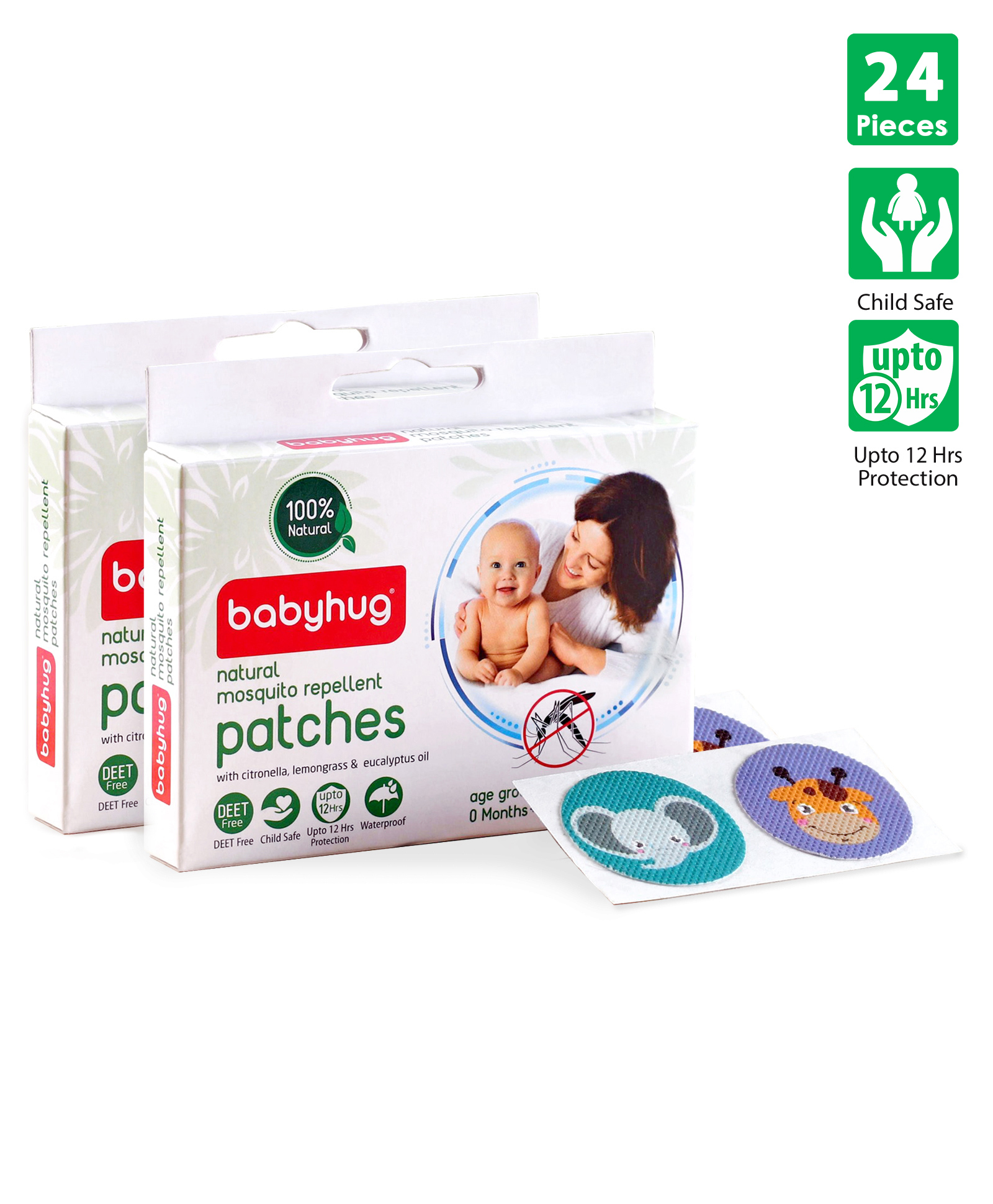 Babyhug Natural Mosquito Repellent Patches - 24 Pieces (12pcs x 2packs)