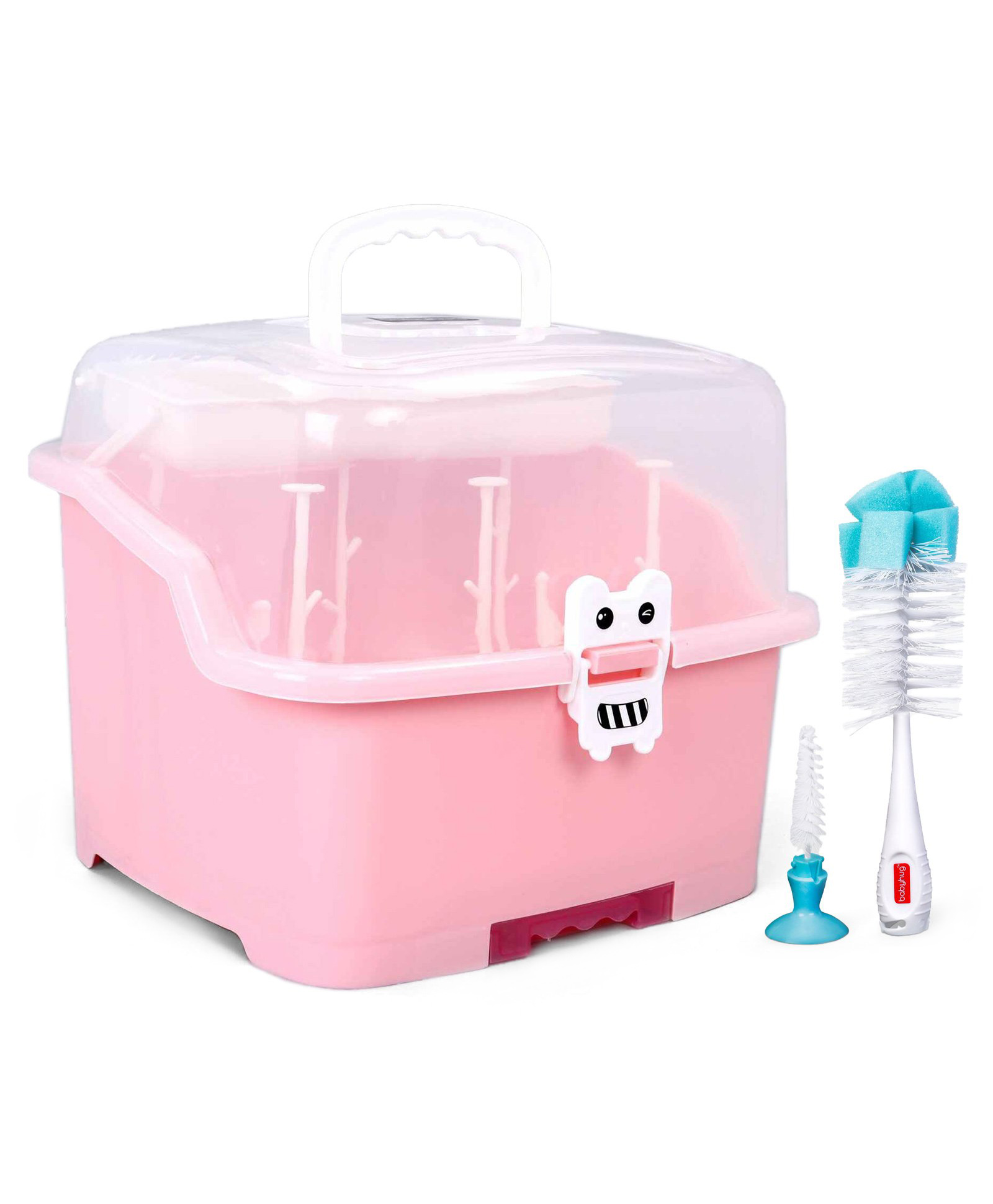 Babyhug 2 in 1 Bottle Drying Rack with Storage Box - Pink & 2 In 1 Bottle & Nipple Cleaning Brush Combo Pack-image-47
