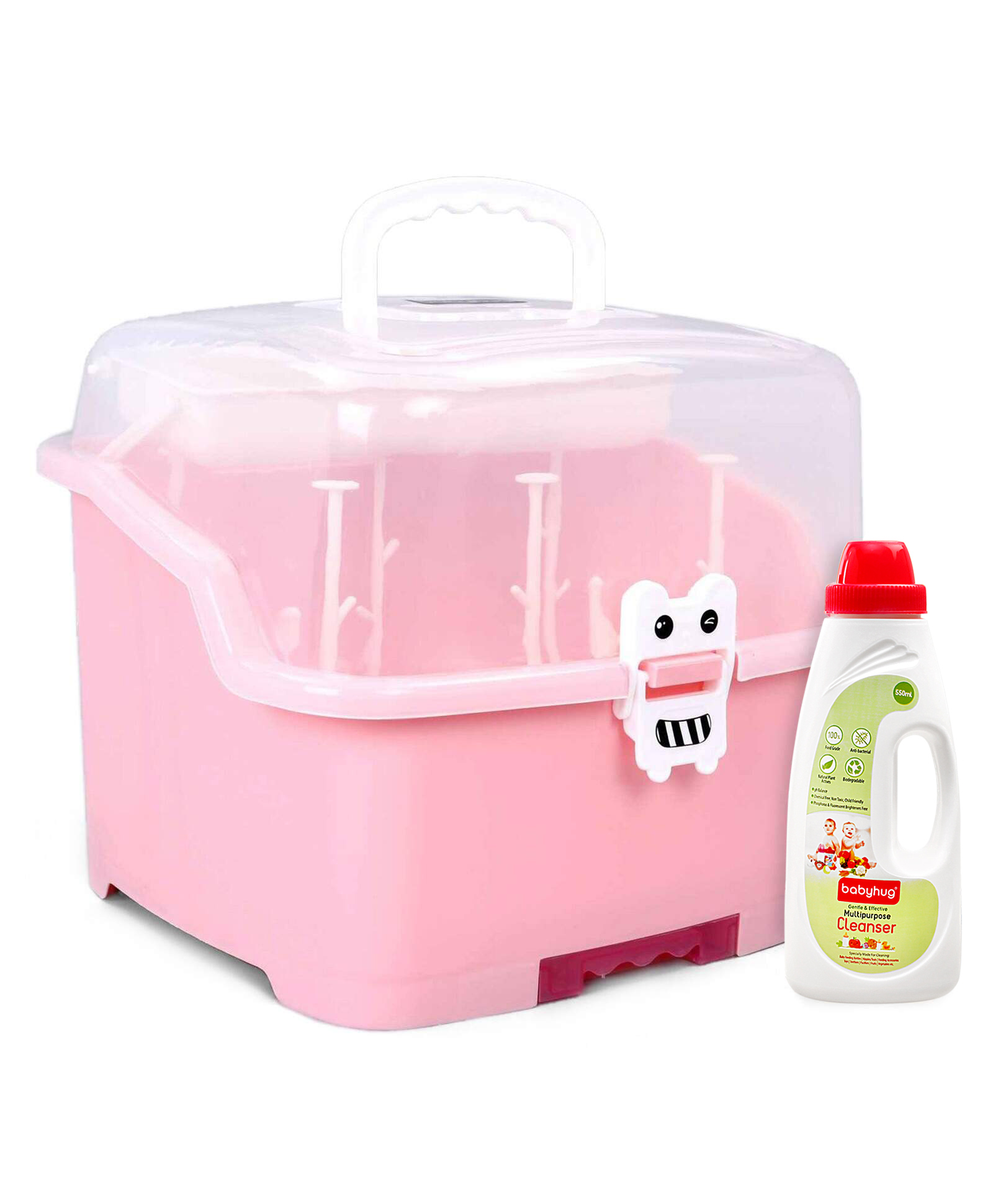 Babyhug 2 in 1 Bottle Drying Rack with Storage Box - Pink & Liquid Cleanser - 550 ml Combo Pack-image-46