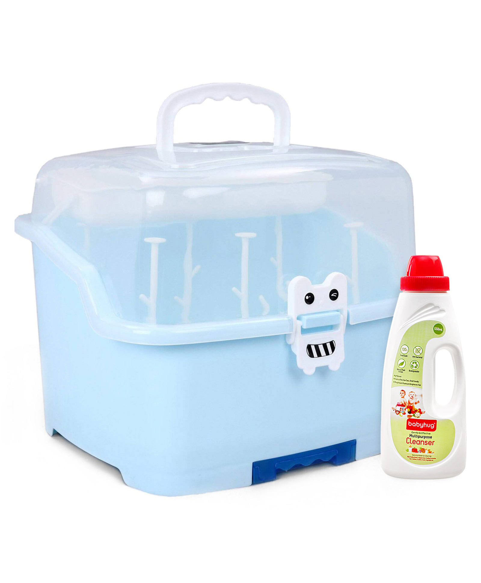 Babyhug 2 in 1 Bottle Drying Rack with Storage Box - Blue & Liquid Cleanser - 550 ml Combo Pack-image-45