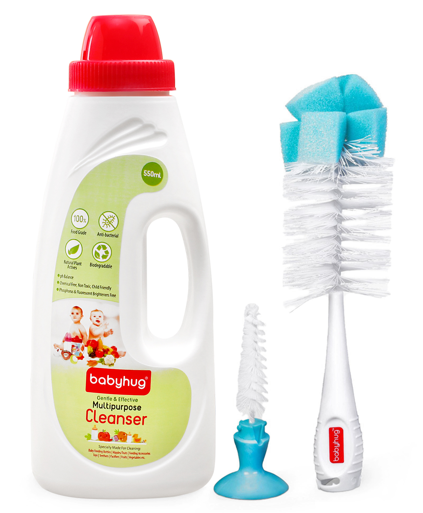 Buy Babyhug 2 In 1 Bottle & Nipple Cleaning Brush & Liquid Cleanser ...