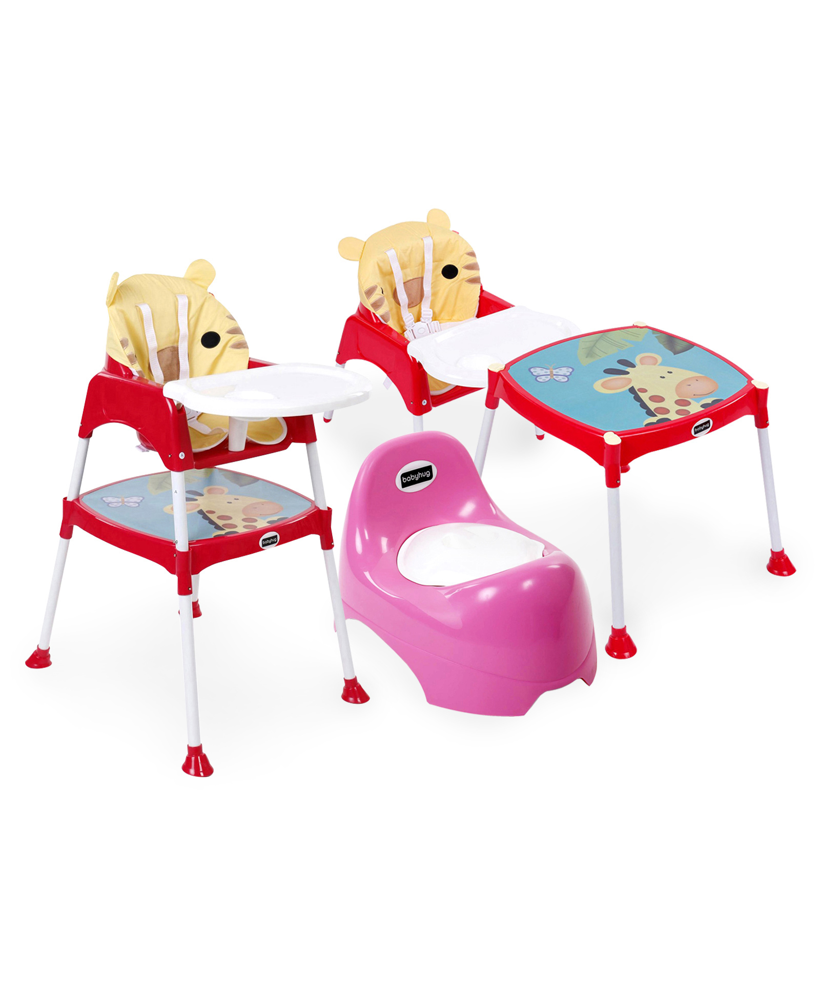 Babyhug Teeny Tiny Potty Chair With Lid - Pink AND Babyhug 3 in 1 Play & Grow High Chair With 5 Point Safety Harness &  Anti-Slip Base - Red-image-47