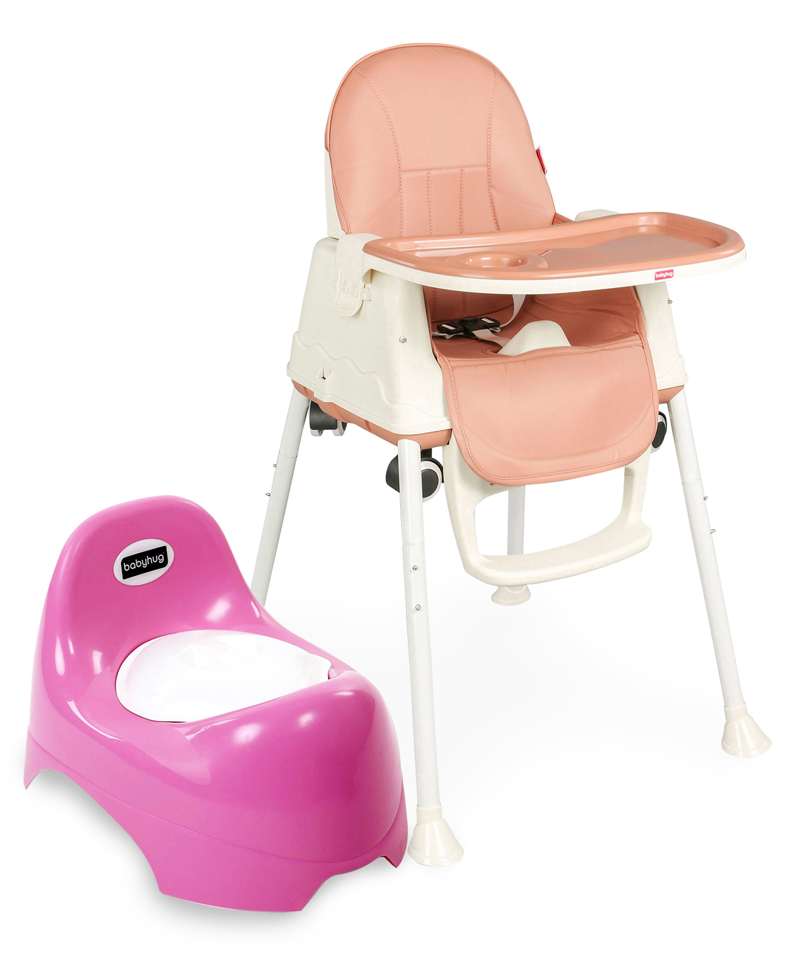 Babyhug Teeny Tiny Potty Chair With Lid - Pink AND Babyhug 3 in 1 Comfy High Chair - Brown-image-17