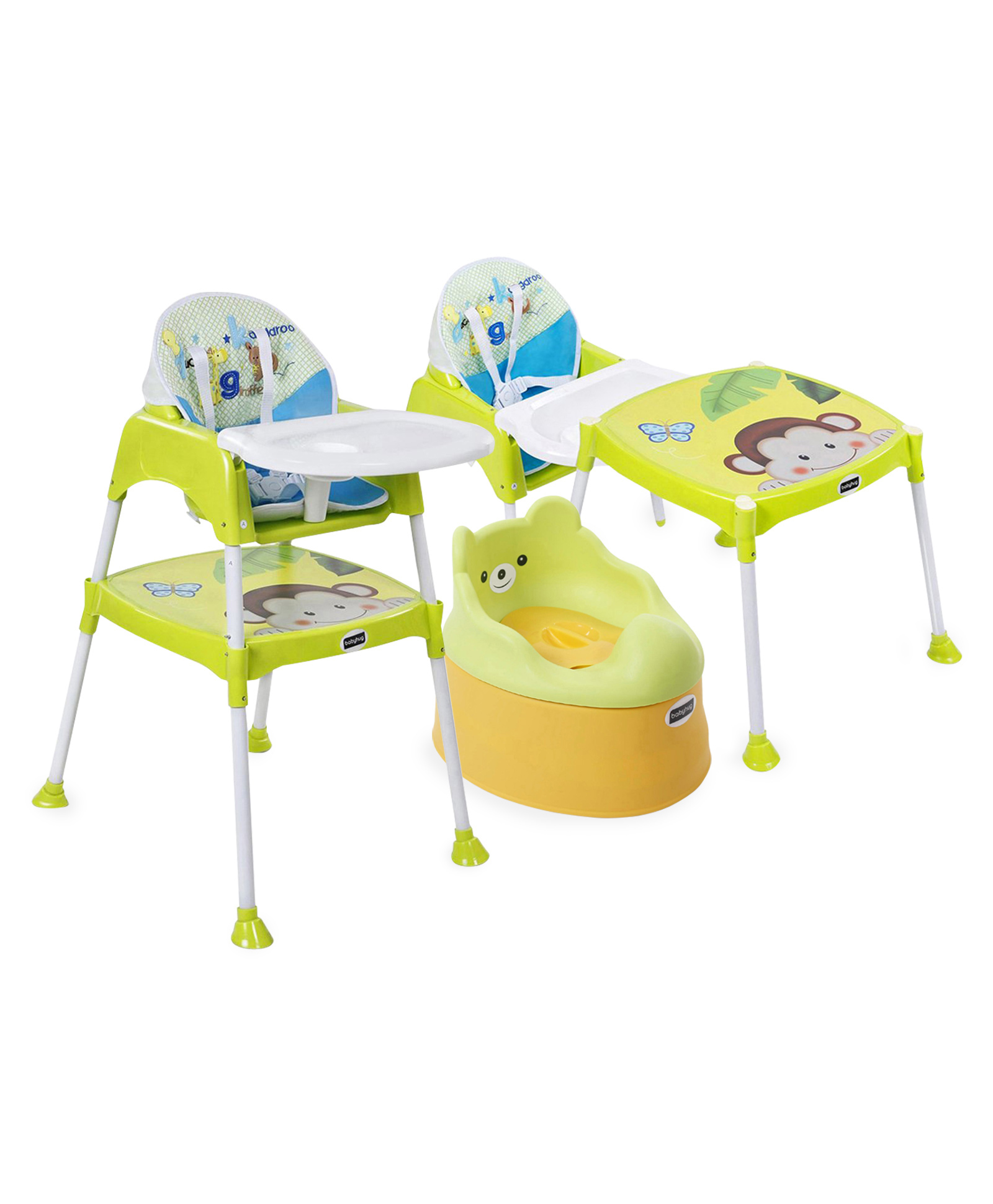 Babyhug Teddy Buddy Potty Chair  AND Babyhug 3 in 1 Play & Grow High Chair With 5 Point Safety Harness &  Anti-Slip Base (Green)-image-21