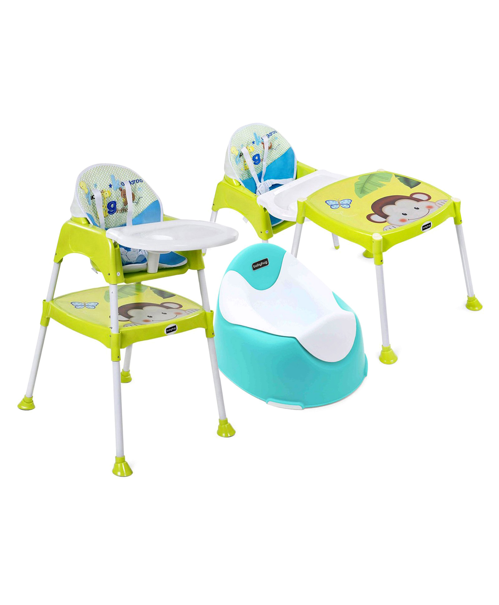 Babyhug Winsome Potty Chair  AND Babyhug 3 in 1 Play & Grow High Chair With 5 Point Safety Harness & Anti-Slip Base (Green)-image-26
