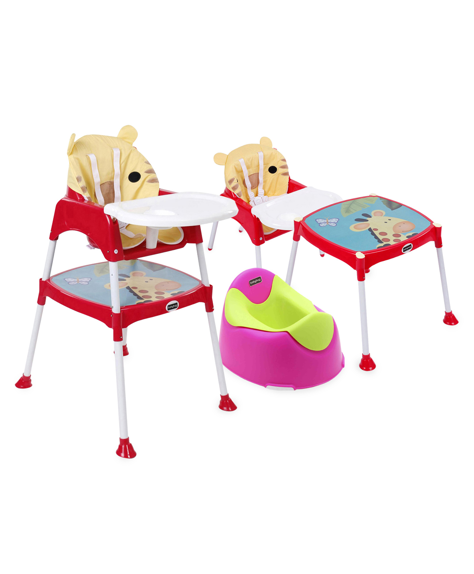 Babyhug Winsome Potty Chair - Dark Pink AND Babyhug 3 in 1 Play & Grow High Chair With 5 Point Safety Harness & Anti-Slip Base - Red-image-47