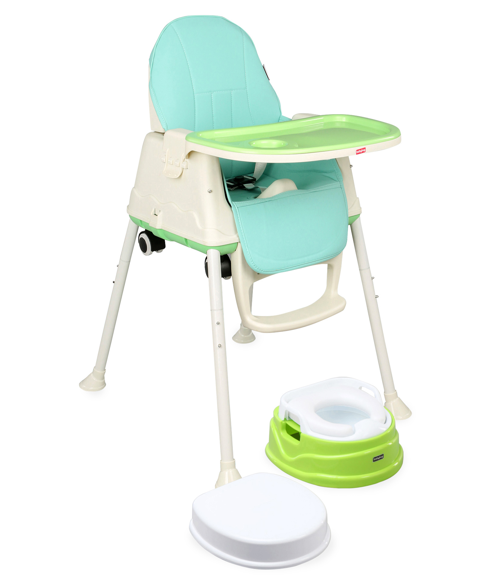 Babyhug Practico 4-in-1 Potty Chair AND Babyhug 3 in 1 Comfy High Chair  (Green)-image-34