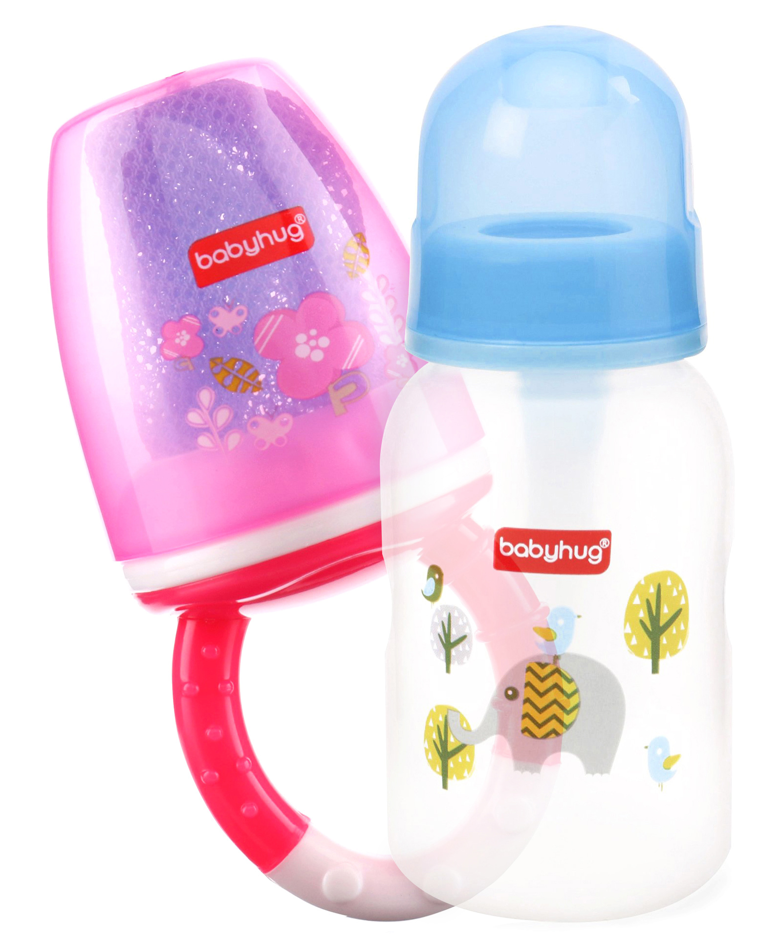 Babyhug Cereal Feeder With Spoon Blue - 150 ml & Fruit And Food Nibbler - Pink Combo Pack-picture-26