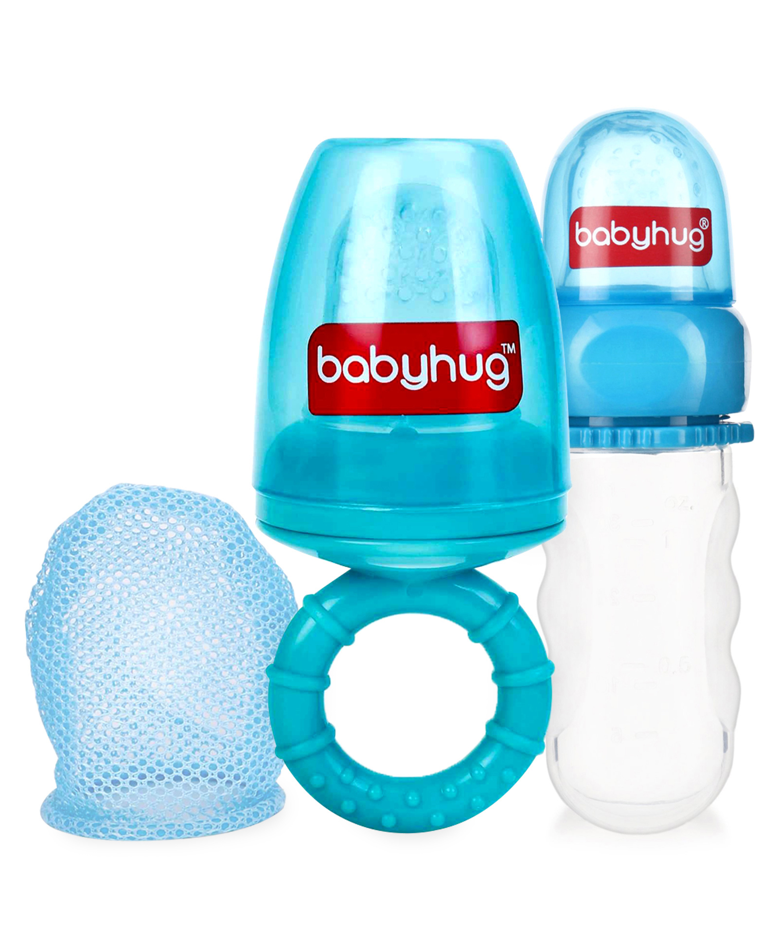 Babyhug Easy Squeezy Cereal Feeder Blue - 30 ml & Fruit And Food Nibbler 2 In 1 With Mesh And Silicone Sac Combo Pack image 1
