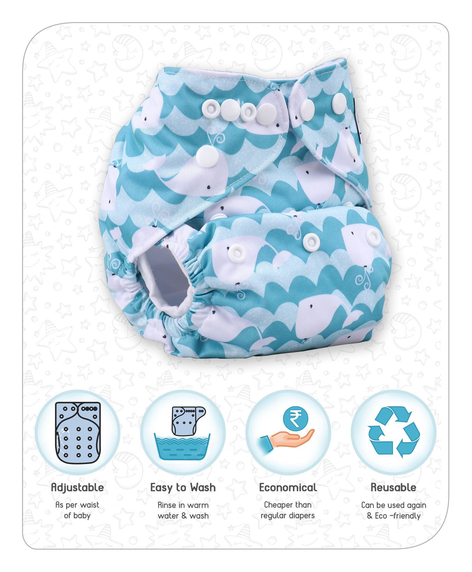 Babyhug Premium Cotton Snug Pod Baby Wrap Animal Print- White & Green