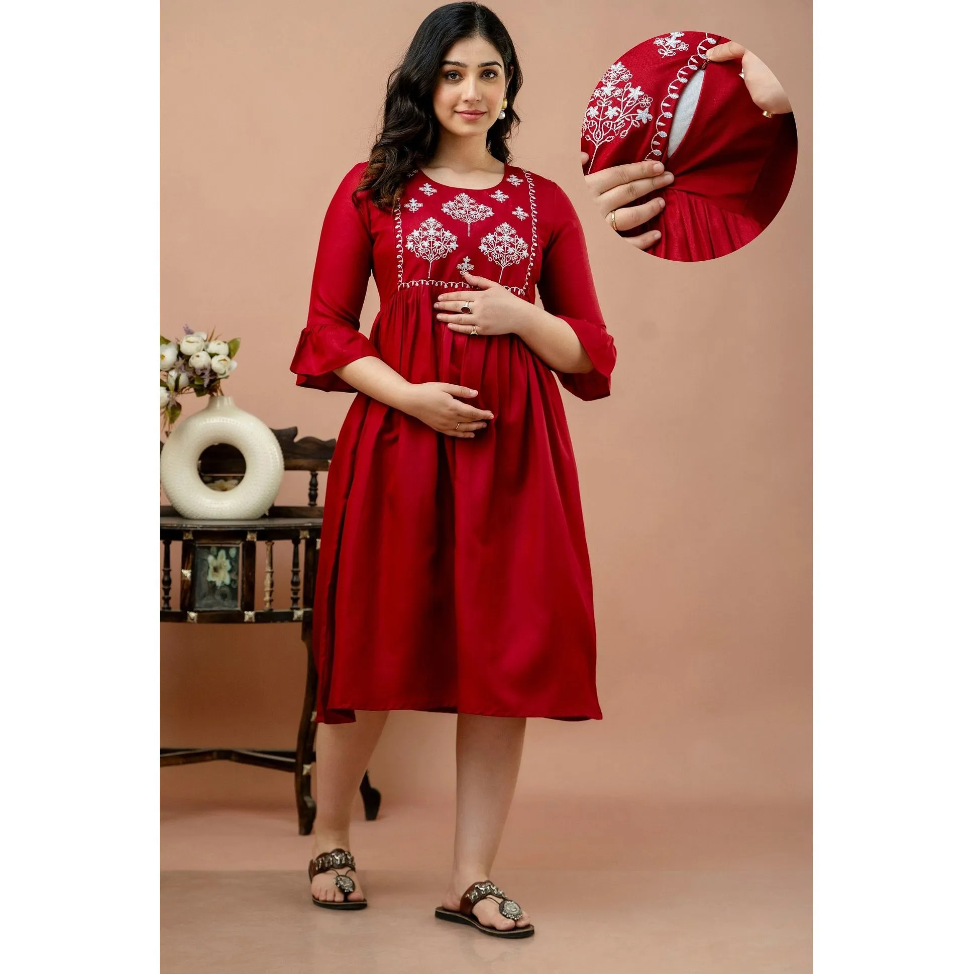 sachin and babi light blue dress Momsmood Mesh Embroidery Floral Ruffle Bodycon Maternity Maxi Dress
