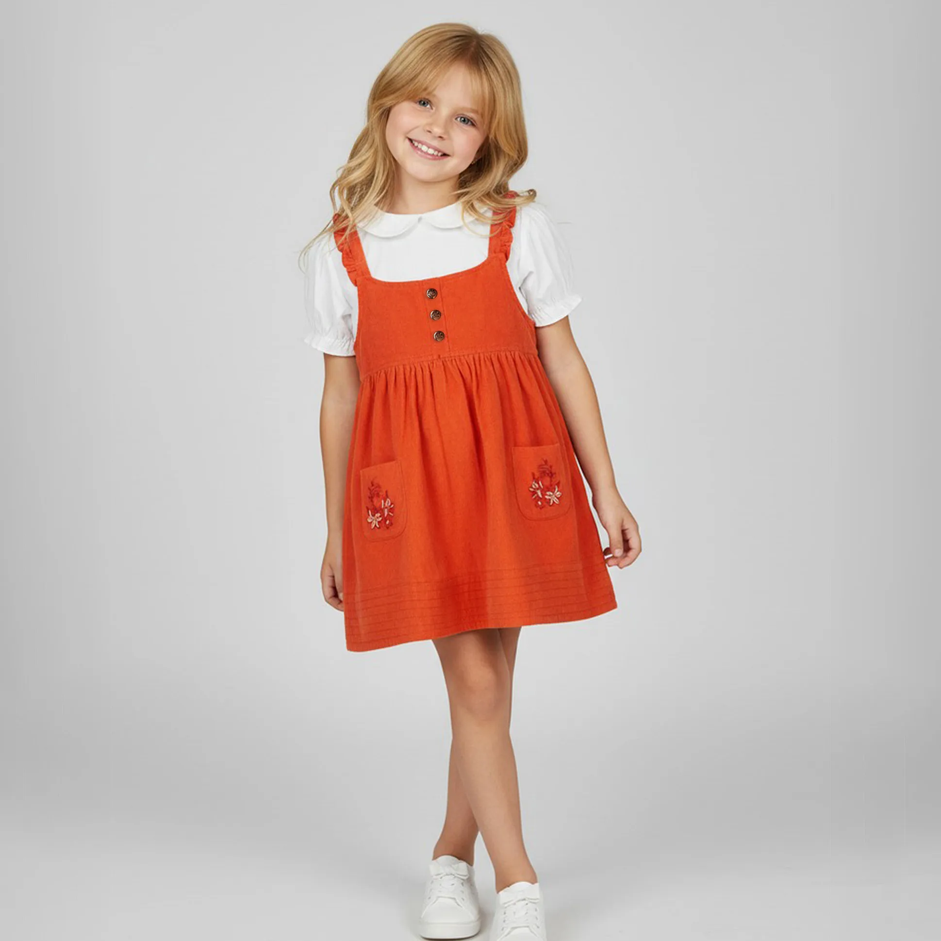 Buy Cherry Crumble By Nitt Hyman Cotton Woven Floral Embroidered Pinafore  Dress With Half Puffed Sleeves Tee -Orange for Girls (4-5 Years) Online in  India, Shop at FirstCry.com - 21349215