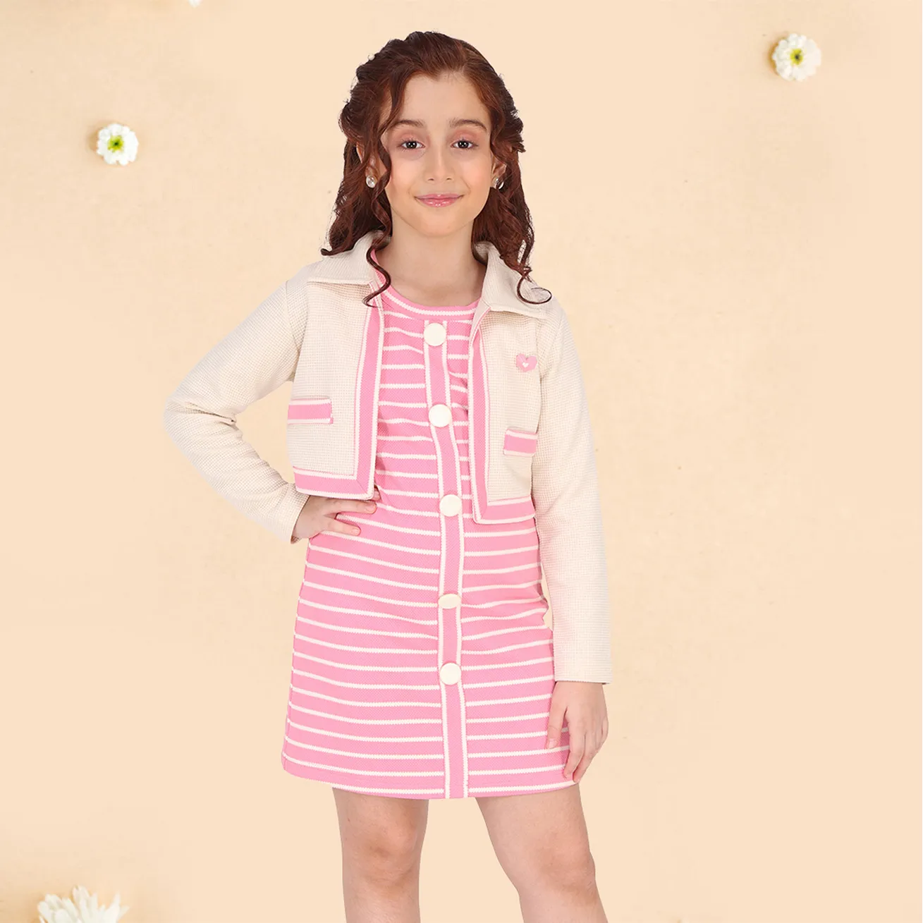 Buy Cutecumber Waffle Knit Sleeveless Winter Striped Dress With Full  Sleeves Shrug - Pink for Girls (7-8Years) Online in India, Shop at  FirstCry.com
