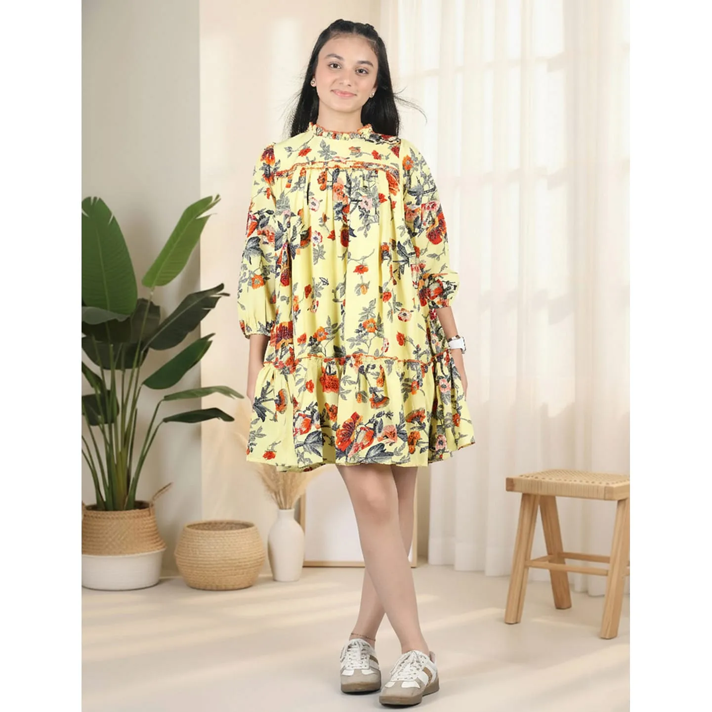 Buy Cutiekins Woven Full Sleeves Floral Printed Dress - Pastel Yellow & Multi  Colour for Girls (8-10Years) Online in India, Shop at FirstCry.com -  21876734