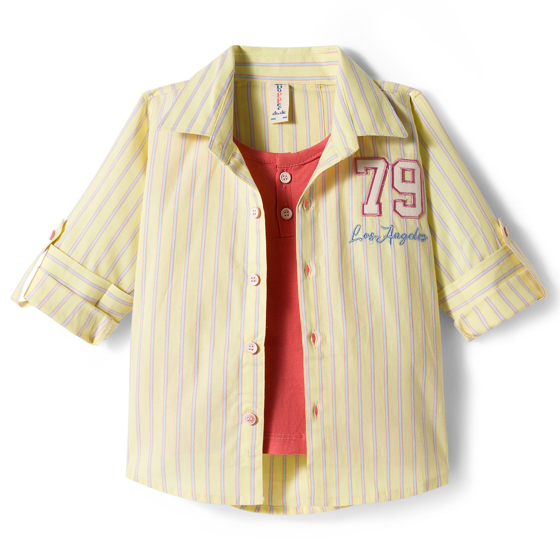 Buy Dapper Dudes Full Sleeves Striped & 76 Number Patch Detailed