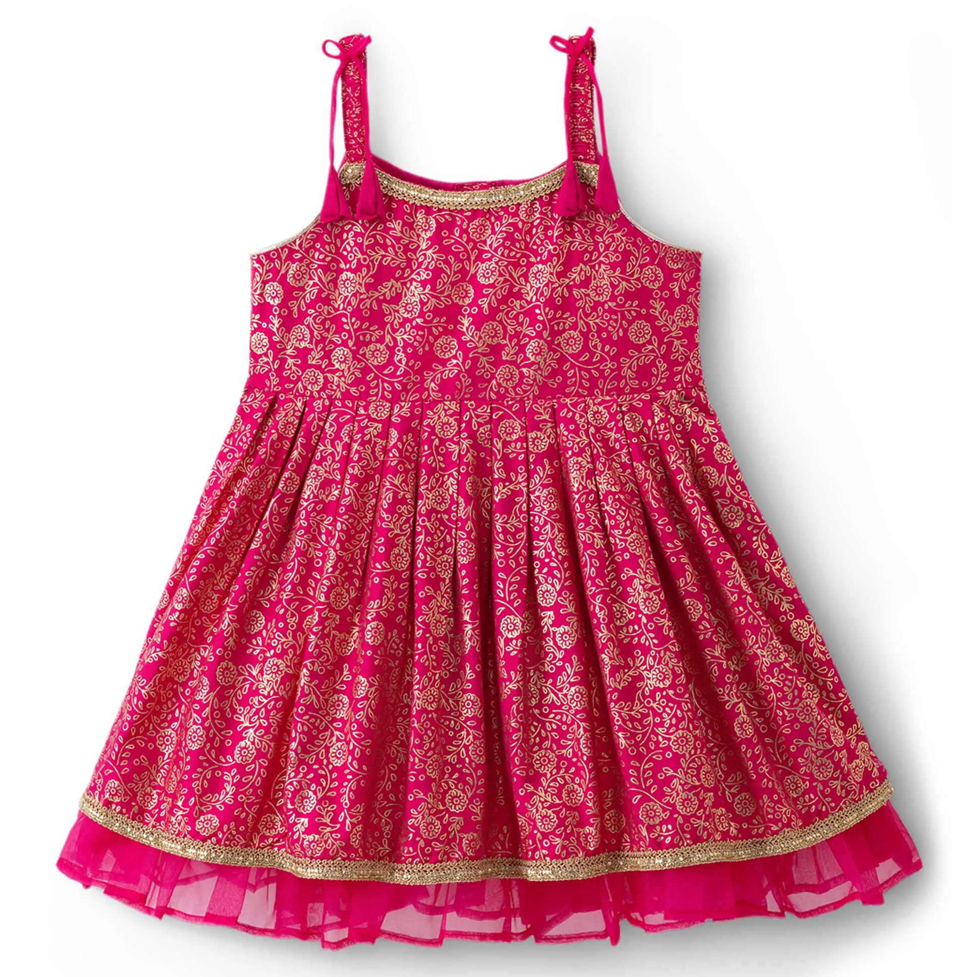 Buy EARTHY TOUCH Cotton Woven Sleeveless Ethnic Dress with Foil Floral  Print - Dark Pink for Girls (3-6Months) Online in India, Shop at  FirstCry.com - 22445339