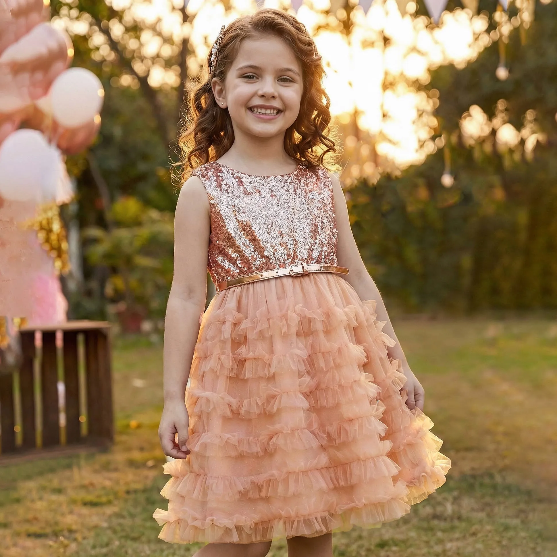 Buy Hola Bonita Knit Sleeveless Glitter Mesh Party Dress With Sequinned  Yoke & Belt - Gold for Girls (8-9 Years) Online in India, Shop at  FirstCry.com - 19968012
