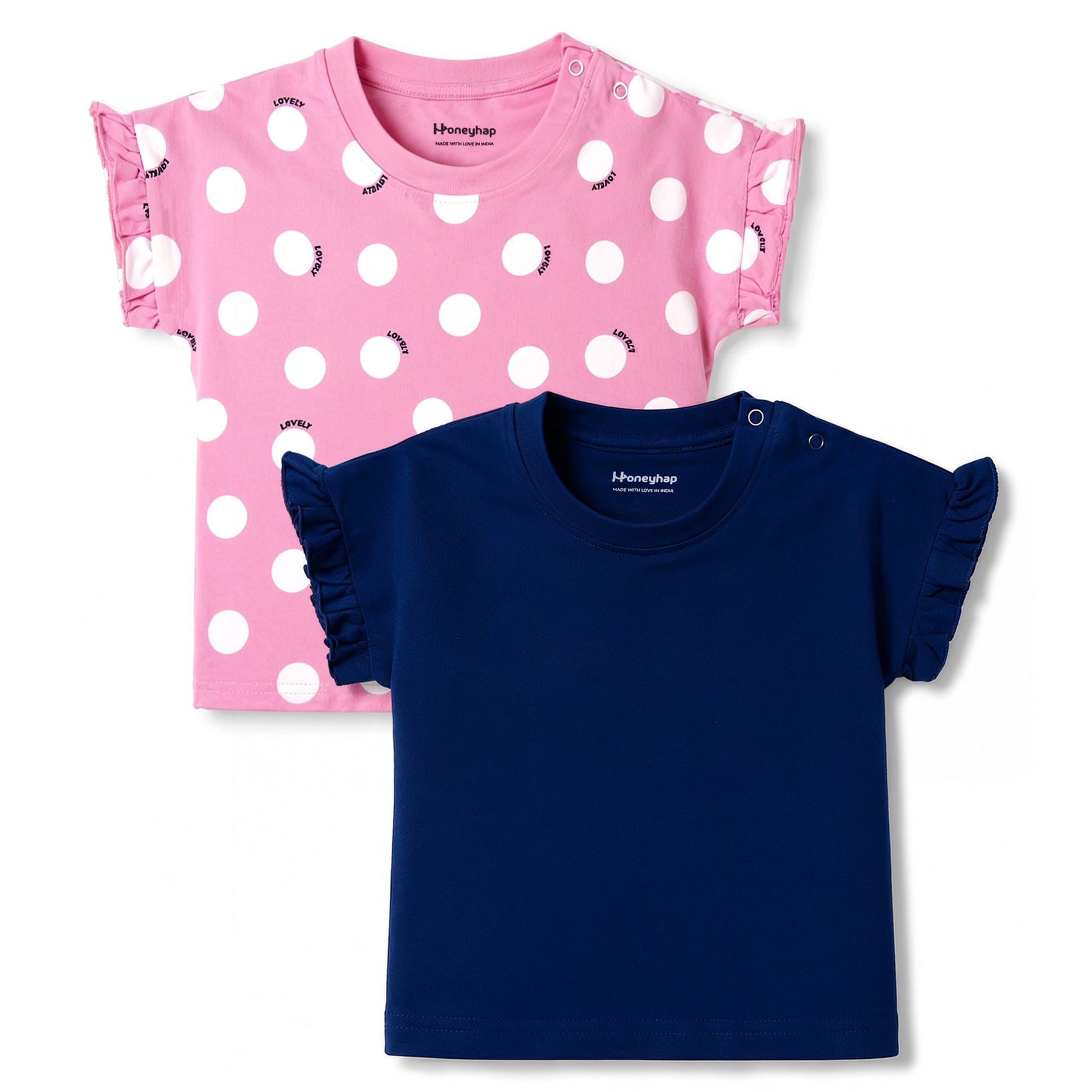 Honeyhap Premium Cotton Knit Frill Sleeves Polka Dot & Solid