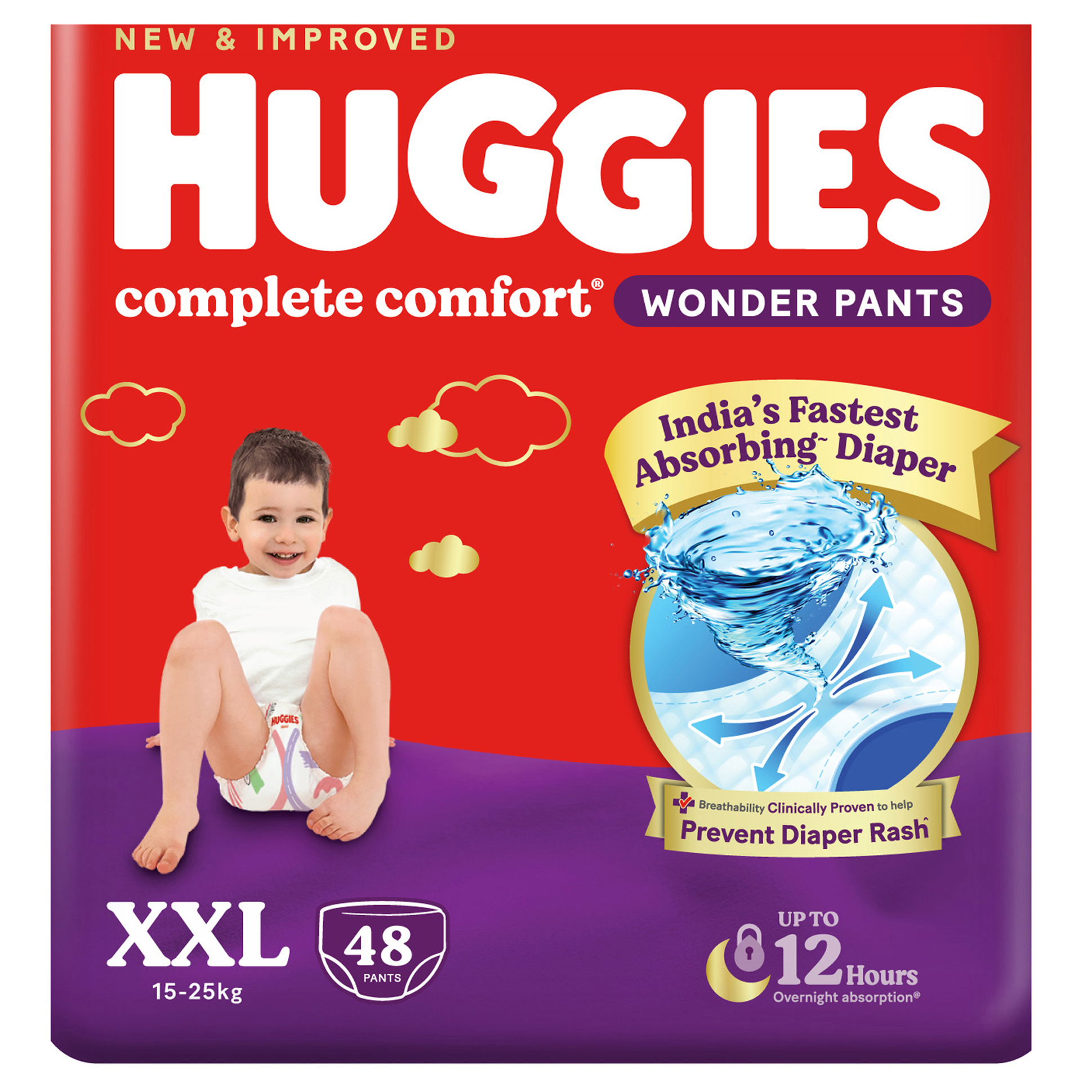 Huggies Complete Comfort Wonder Pants, India's Fastest Absorbing Diaper | XXL Size, 48 Diapers Online in India, Buy at Best Price from FirstCry.com - 3299741