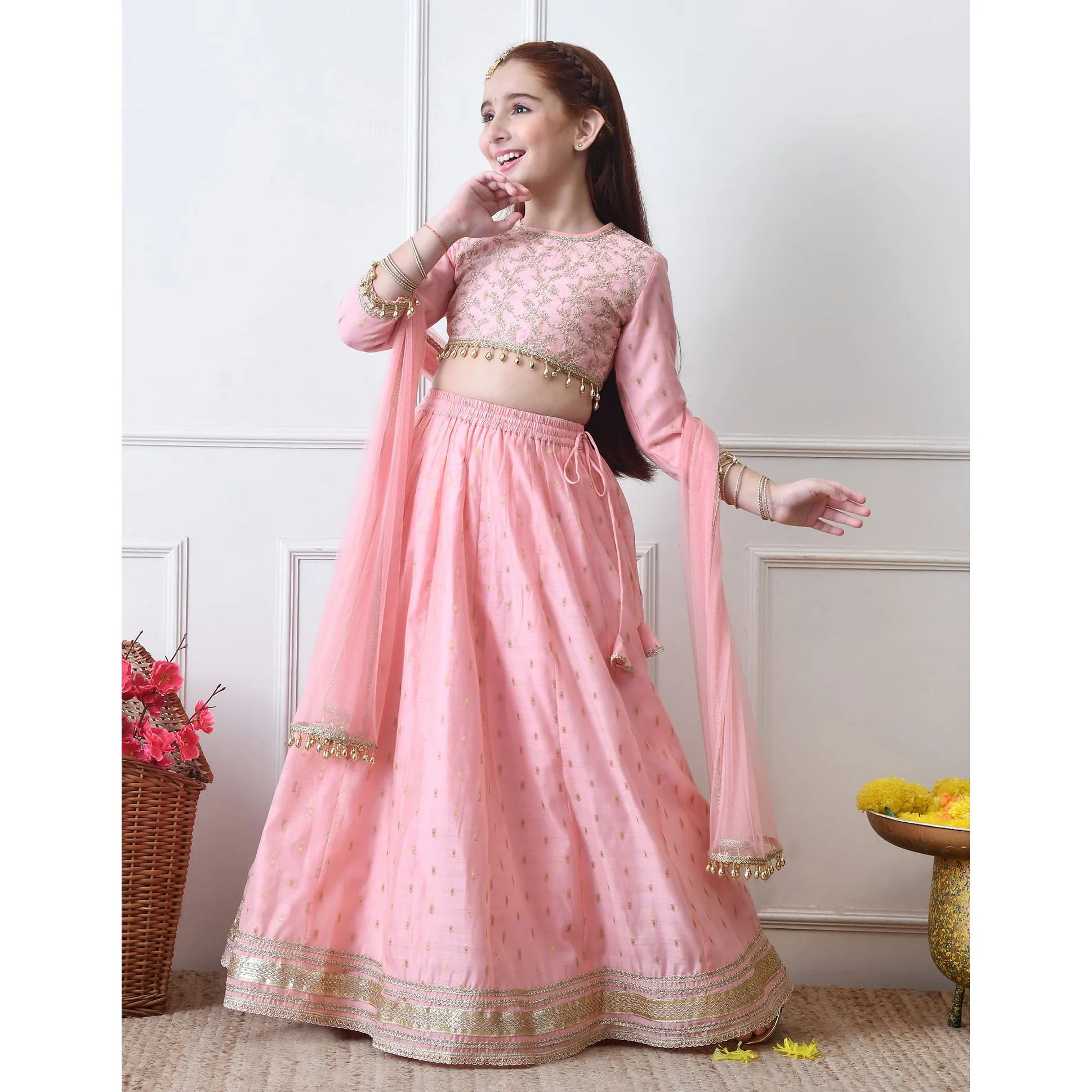 Buy INDI-LOOM COUTURE Woven Full Sleeves Floral Embroidered Lehenga Choli  With Dupatta - Pink for Girls (11undefined12undefined) Online in India,  Shop at FirstCry.com - 22245316