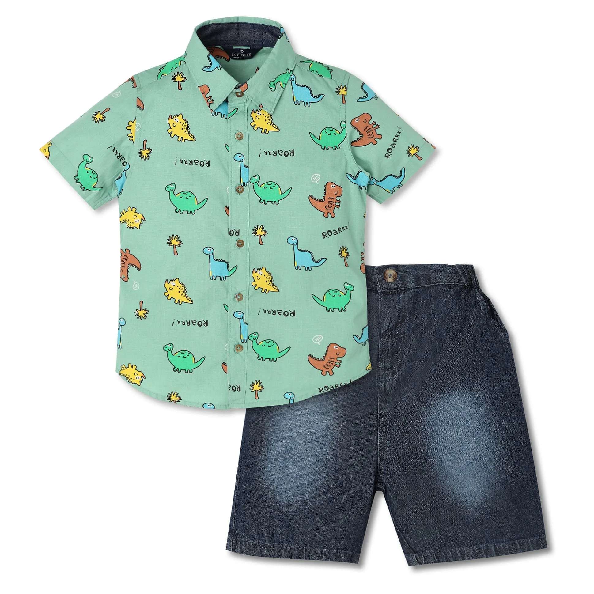 dino13様 Buy INFINITY Cotton Woven Half Sleeves DInosaurs Printed Shirt