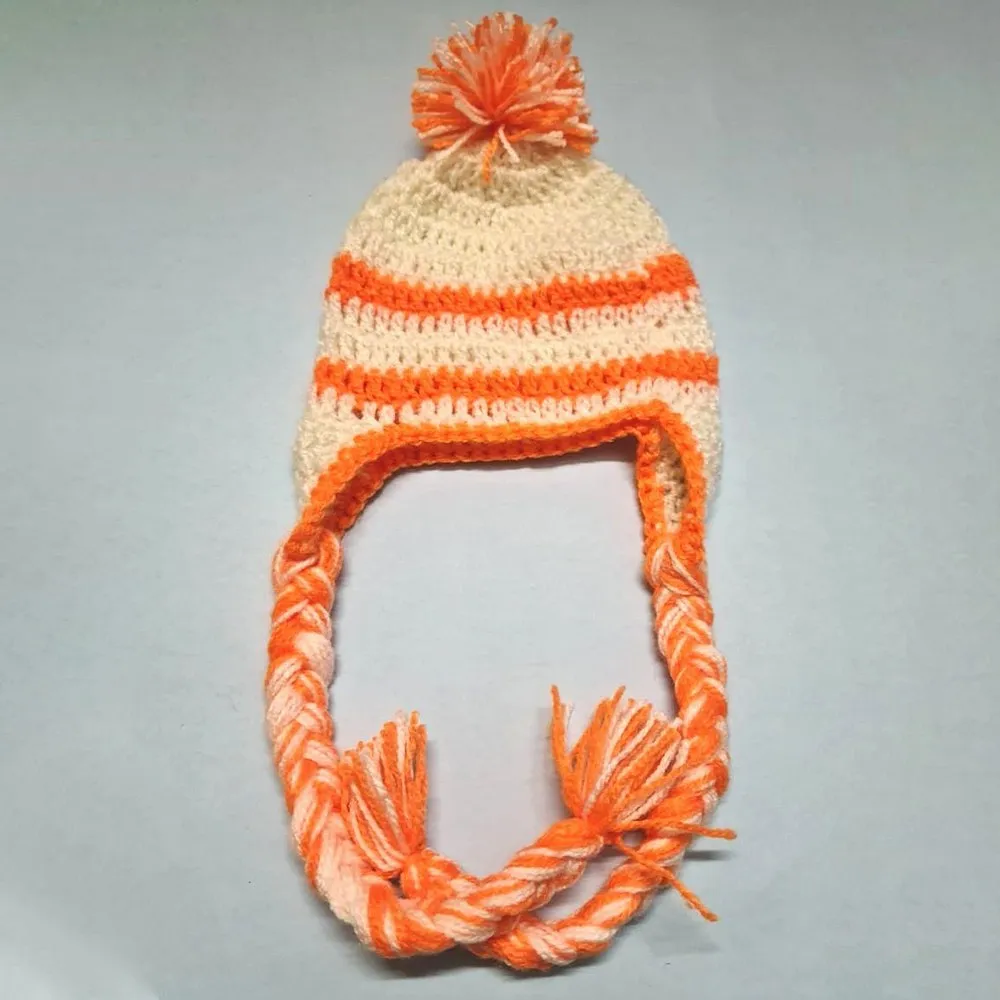 Knits & Knots Striped Ear Flap Cap - Circumference 30cm - Orange