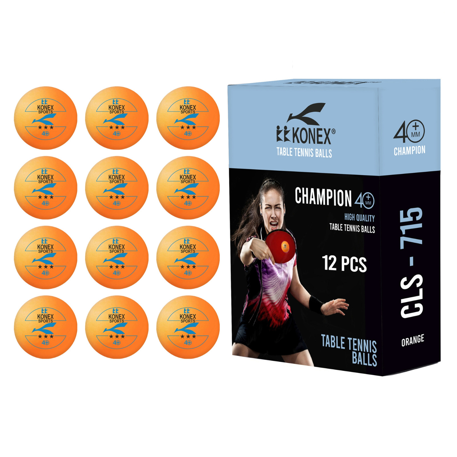 KONEX 40+ Plastic Table Tennis Balls Pack of 12 | High Performance