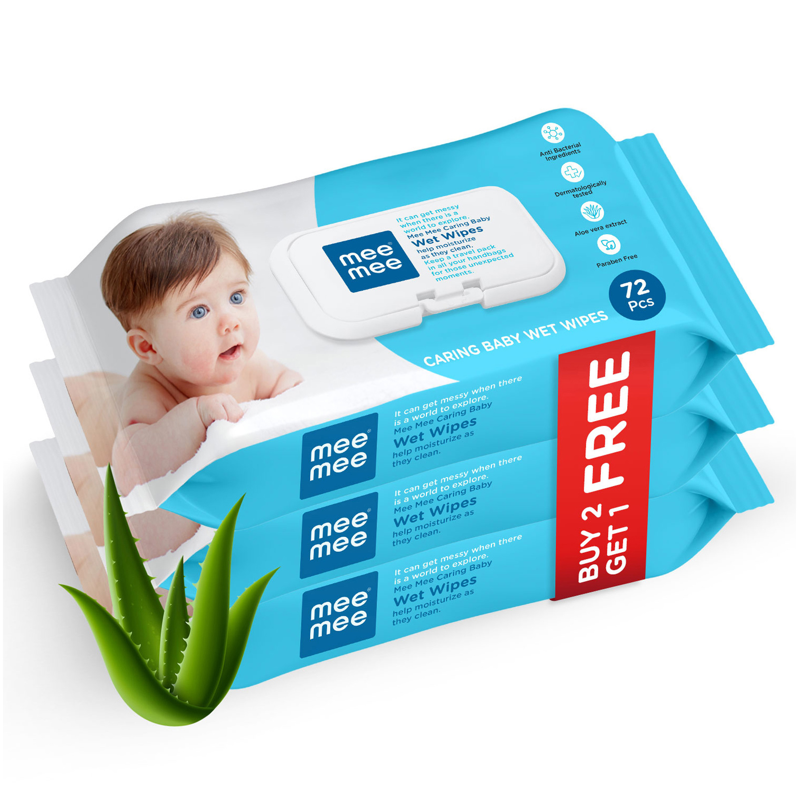 Mee Mee Caring Baby Wet Wipes – 3 Packs Of 72 Pieces