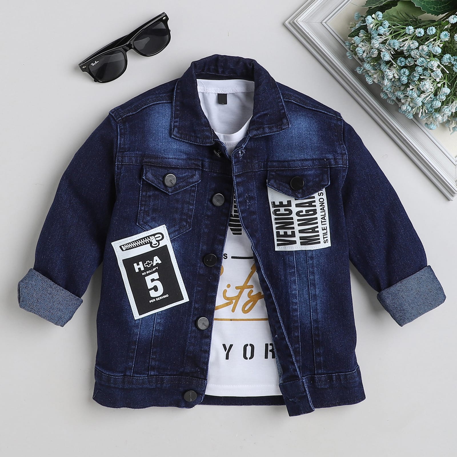 Buy Ministitch Denim Woven Jacket with Patches & Printed T-Shirt - Navy for Boys (2-3 Years) Online in India, Shop at FirstCry.com - 22982556