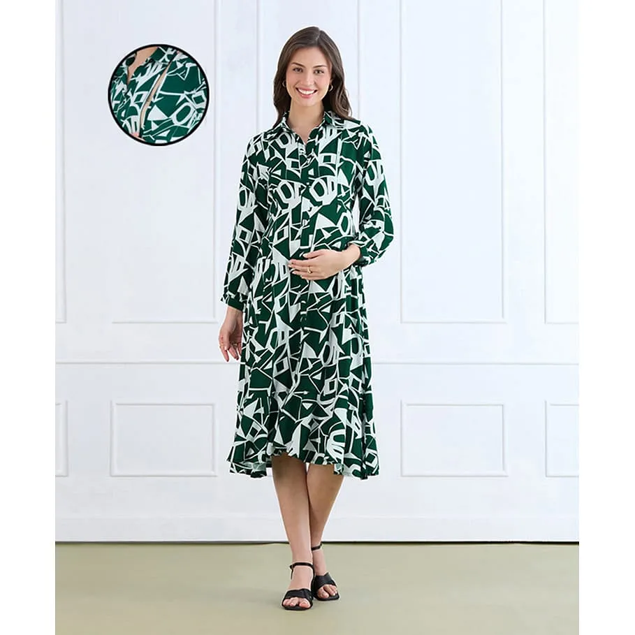 MomToBe Rayon Woven Full Sleeves Abstract Printed Maternity Dress With Side  Zipper Nursing Access - Castleton Green Online in India, Buy at Best Price  from Firstcry.com - 21519167