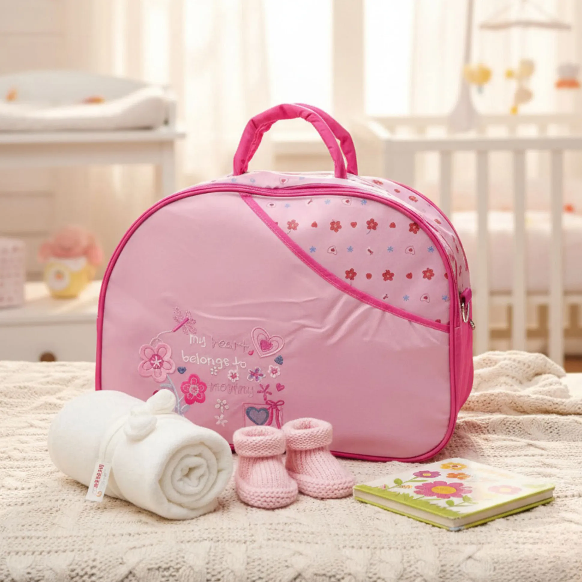 MummasLuv Pink Diaper Bag for Travel & Hospital Use Spacious