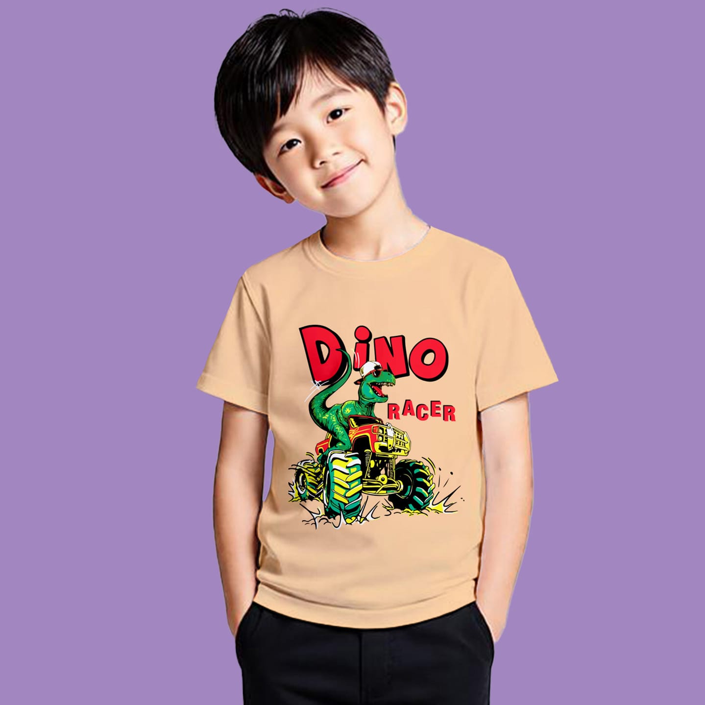 dino13様 Buy NUSYL Cotton Blend Knit Half Sleeves Dino Racer Text & Tractor