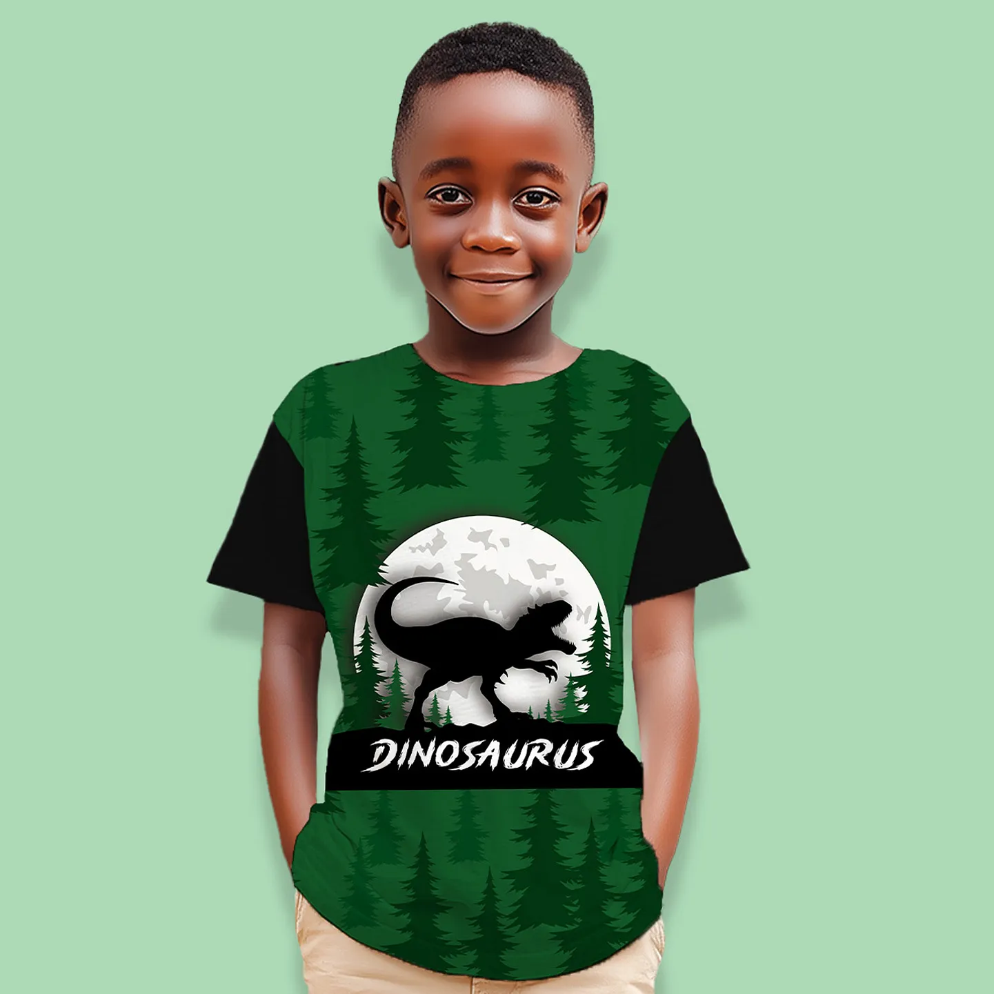 Buy NUSYL Cotton Blend Knit Half Sleeves Dinosaur Printed Tee
