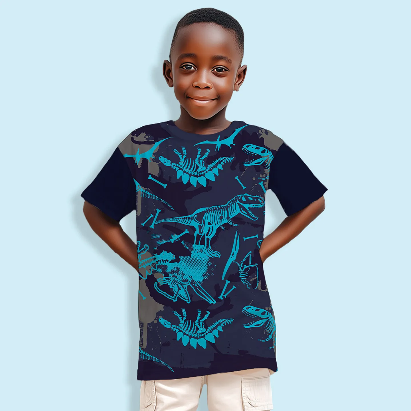 Buy NUSYL Cotton Blend Knit Half Sleeves Dinosaurs Printed Tee
