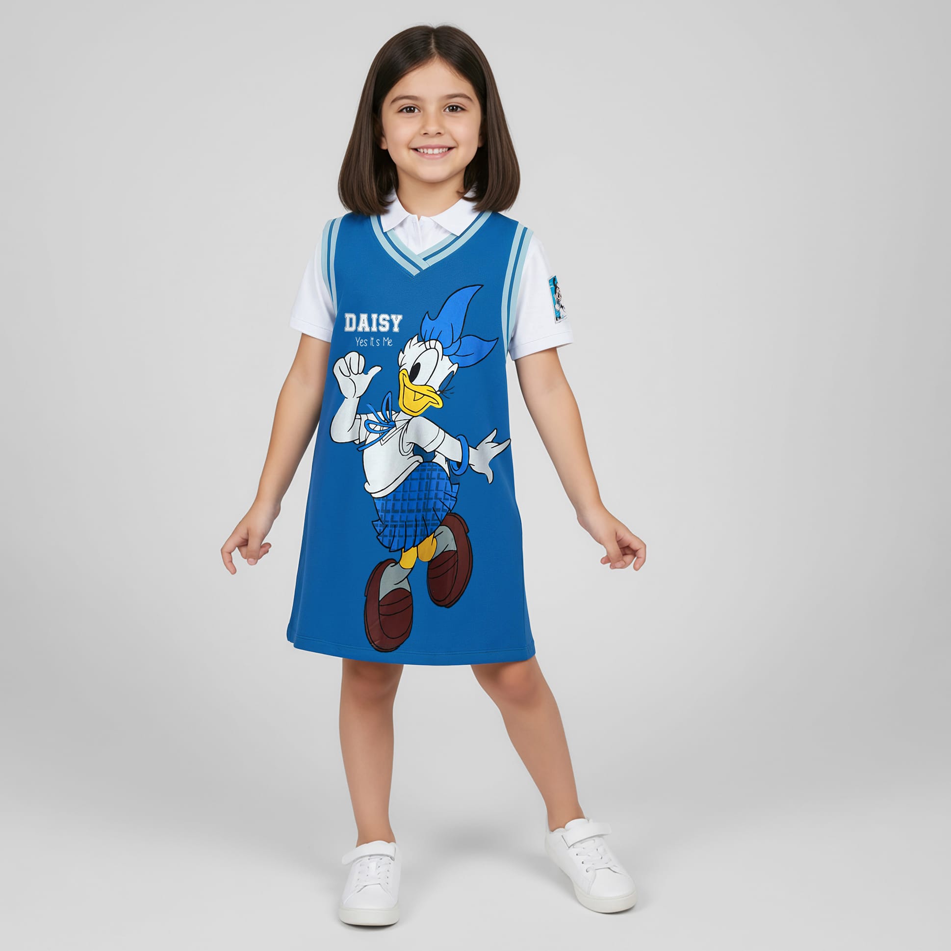 Buy Ollington St. Disney Oversize Half Sleeve Overlapped One Piece Dress With Daisy Duck Graphics With Collar Detailing