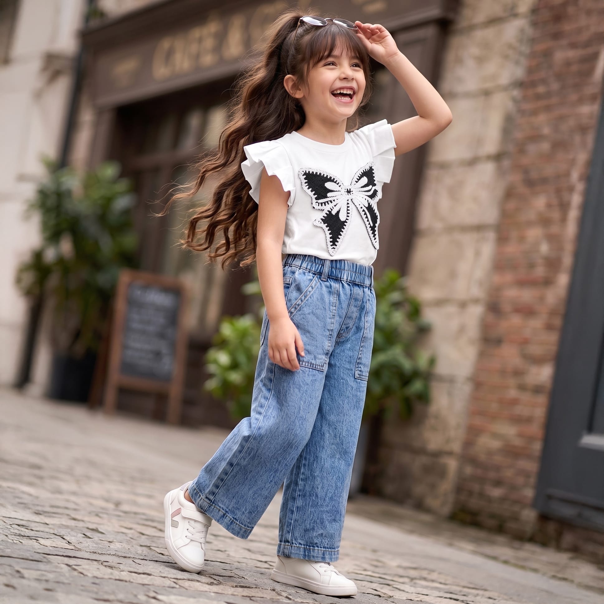 Buy OLLINGTON ST. Set Of Cotton Knit Half Sleeve Top & Flared Pant