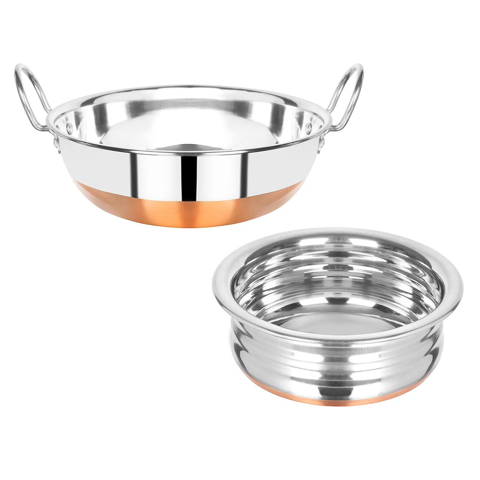 Omega Stainless Steel Copper Bottom Oster Set - 2Pcs (Kadai - 1.8L