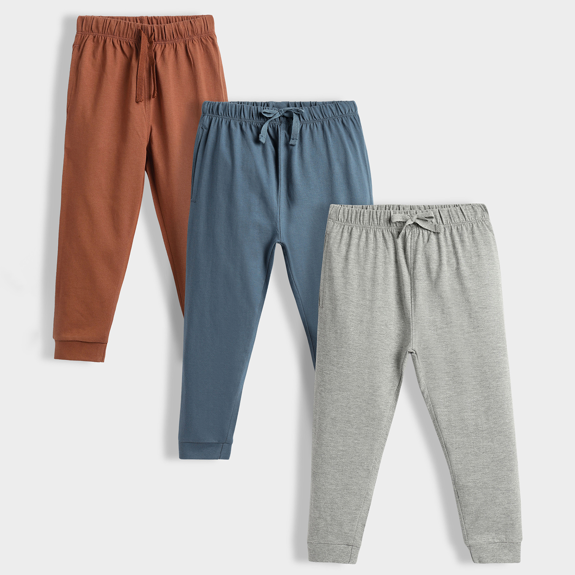 Buy Orange Sugar 100% Cotton Knit Pack Of 3 Solid Joggers - Multi